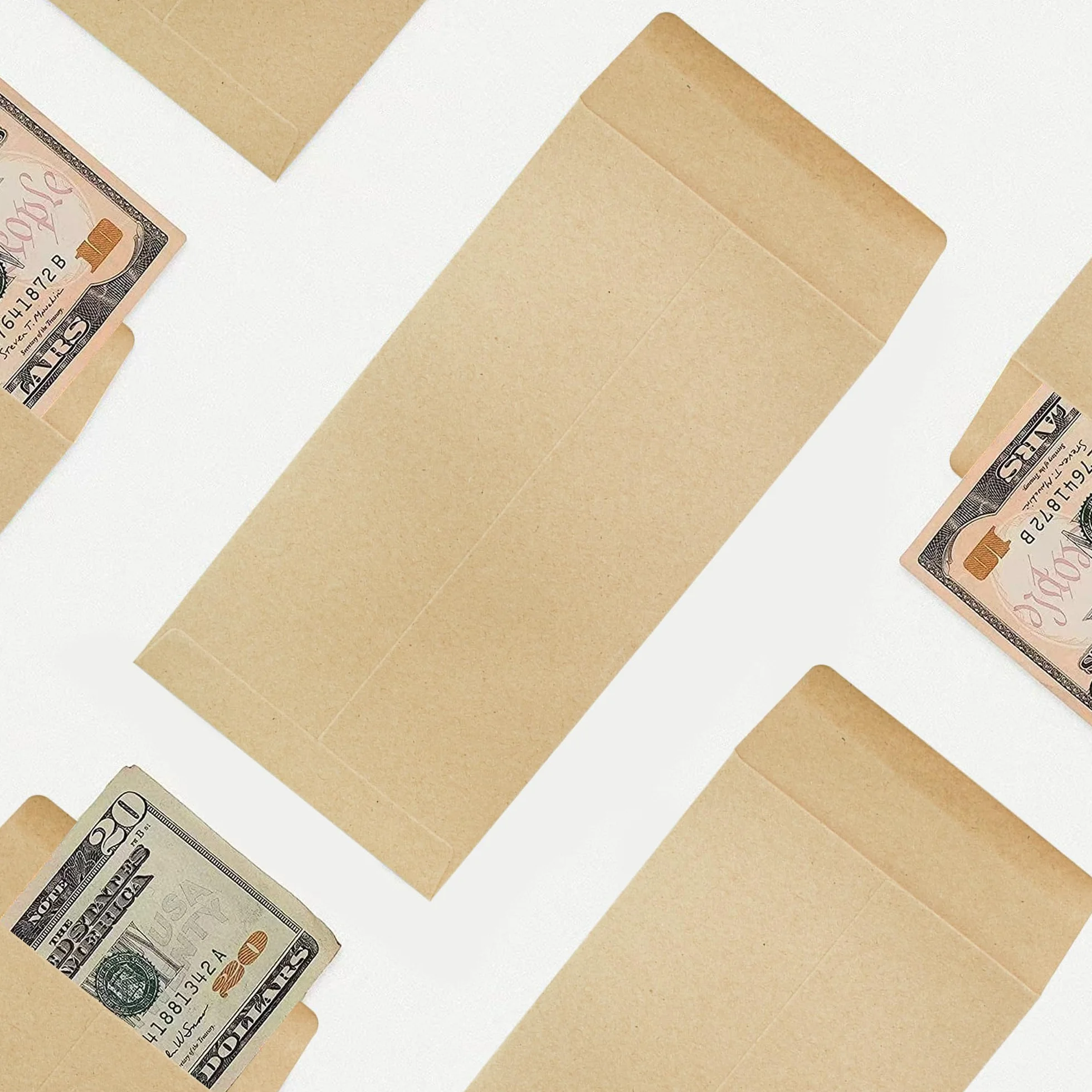 VANRA 150 Buste per Monete in Carta Kraft con Linguetta Gommata 8,9 x 16,5 cm