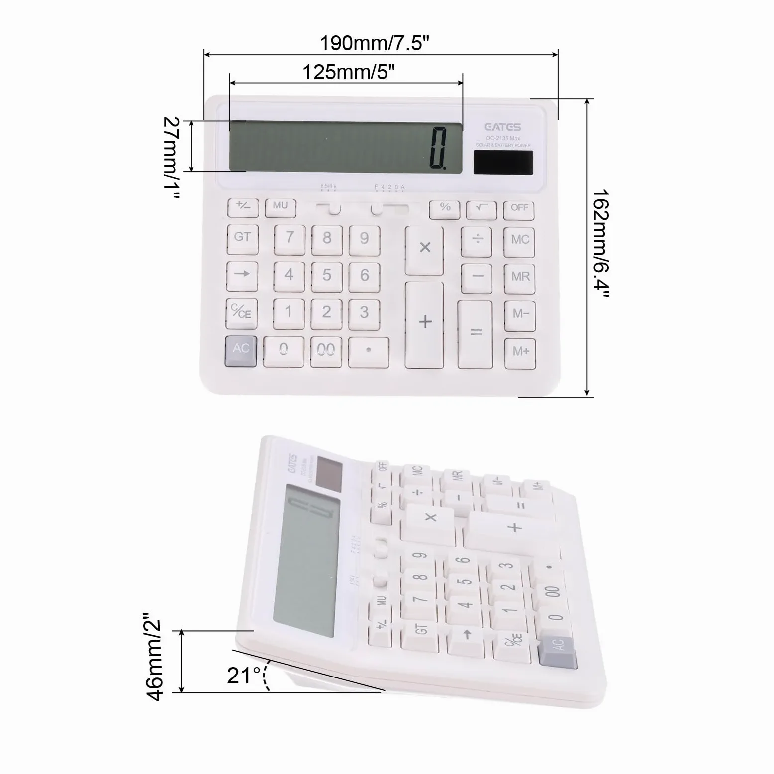 PATIKIL Calcolatrice da tavolo, a batteria solare, doppia alimentazione, con display a LED a 12 cifre, funzione standard, elettronica, con tasti grandi, calcolatrice per casa, ufficio, scrivania,