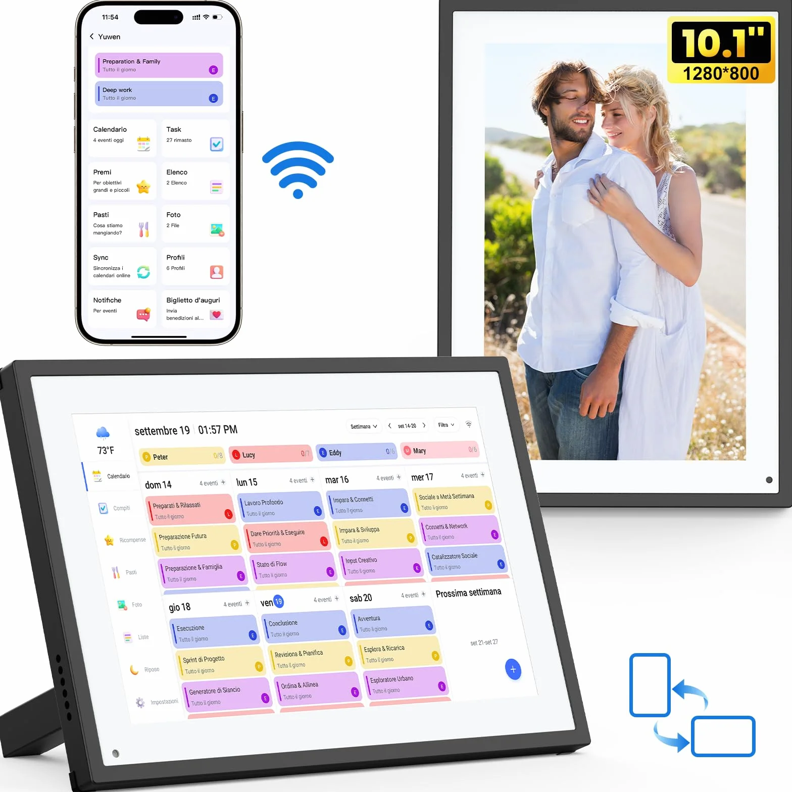NEWYES 10,1" Calendario Digitale da Tavolo 2026, Agenda Familiare con Touchscreen Interattivo e Cornice Digitale Adatta per Camere da Letto, Cucine e Uffici, ADHD Planner