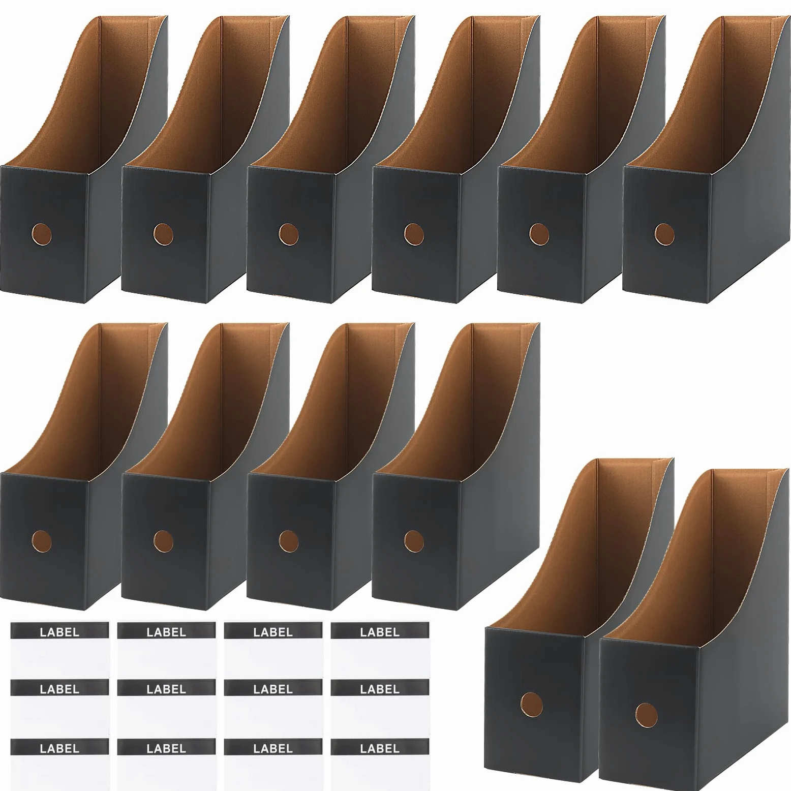 12 portariviste in cartone nero, raccoglitore a piedi, formato A4, portariviste in formato A4, in carta kraft da scrivania, organizer per file raccoglitori, forniture per ufficio