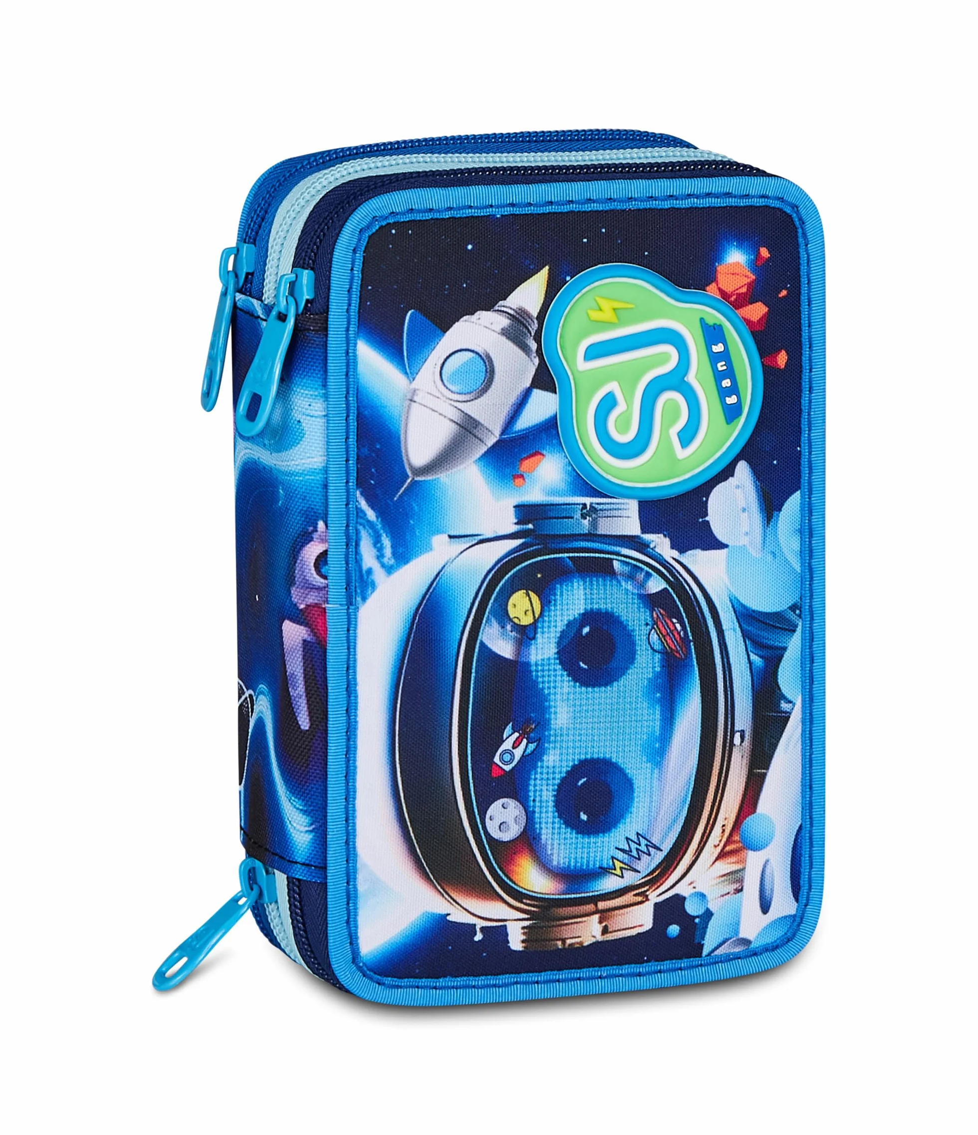 SJ GANG STYLE JAM GANG Astuccio Scuola 3 Zip SPACE LED BOY, Blu, Triplo Scomparto, 45 pezzi, Set cancelleria incluso, Pratica chiusura con zip, Scuola elementare, Bambino