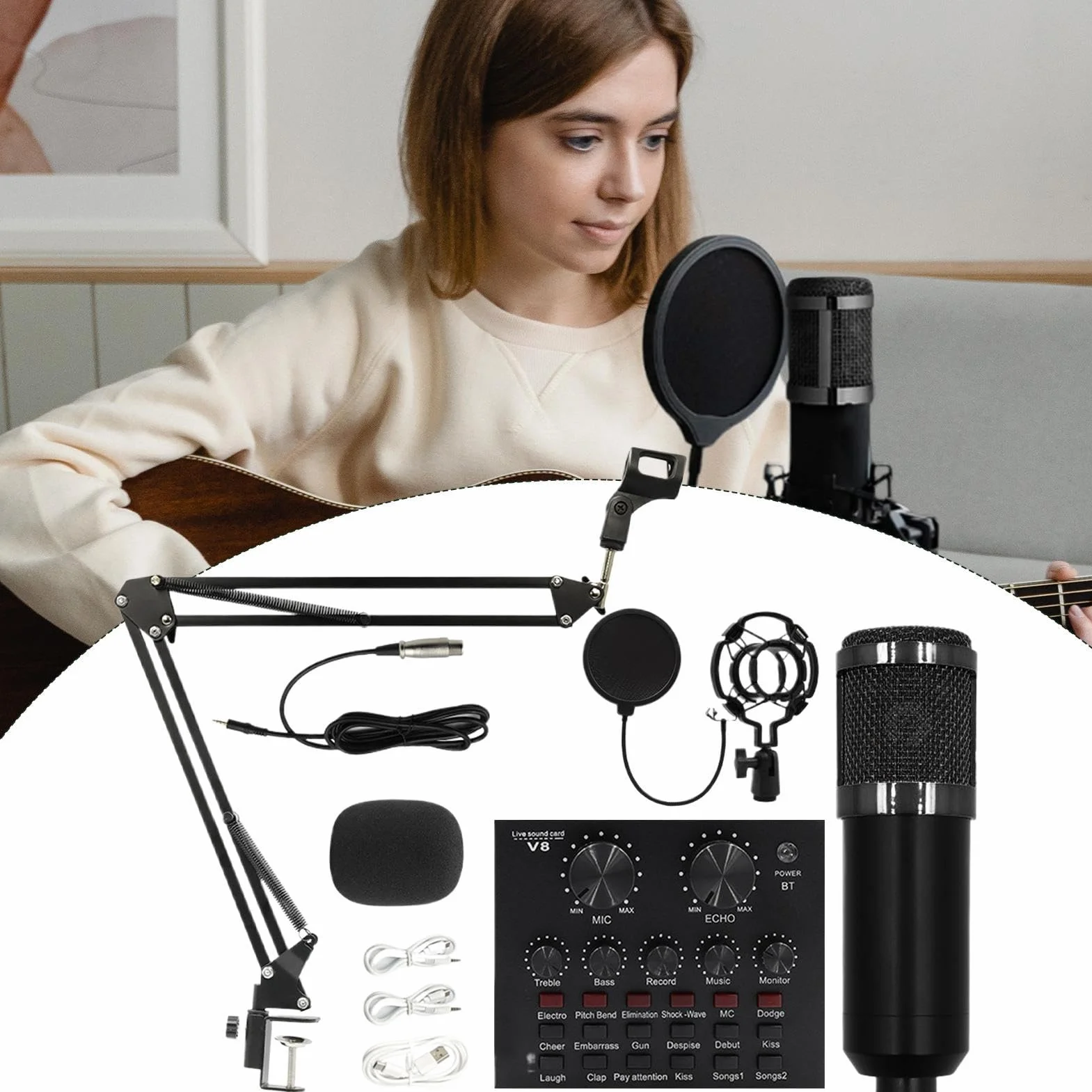 Set di microfoni di registrazione - kit microfono in streaming, attrezzatura audio professionale | Bundle microfono intuitivo intuitivo, condensatore podcast Set for Singers Anchors Live Streaming Rec