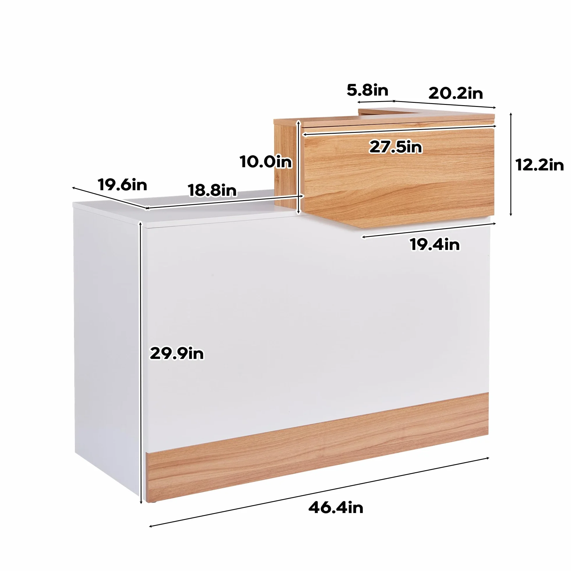 Bancone reception Moderno in Legno 120 cm, Scrivania Professionale Bancone Ufficio con Gestione Cavi per Parrucchiere, Centro Estetico, Negozio, Hotel