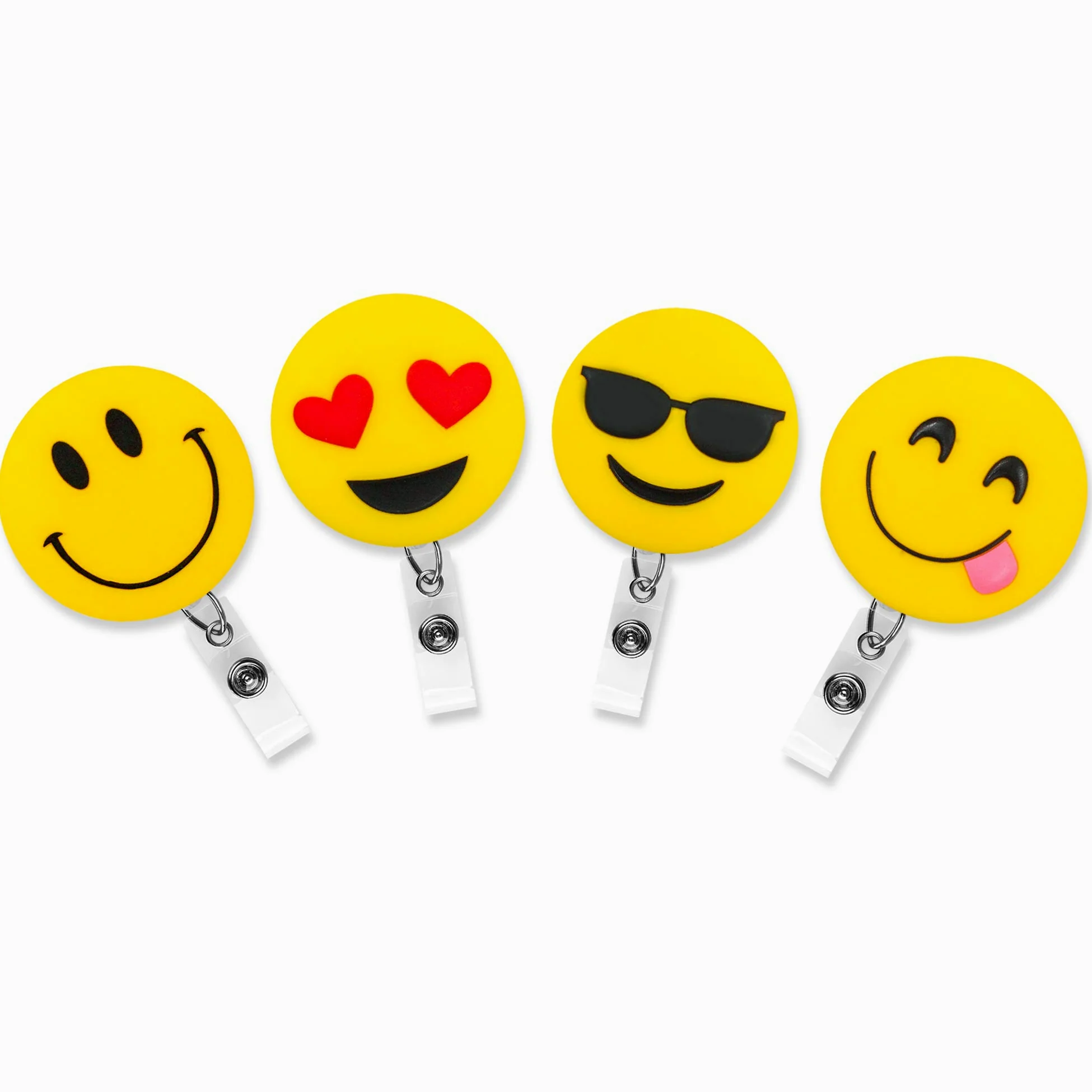 Finex Set da 4 pezzi con clip per badge identificativo sorridente, bobina retrattile, supporto per ufficio, lavoro, infermiera, targhetta, badge, targhette, porta tessere, carino, 76,2 cm, prolunga