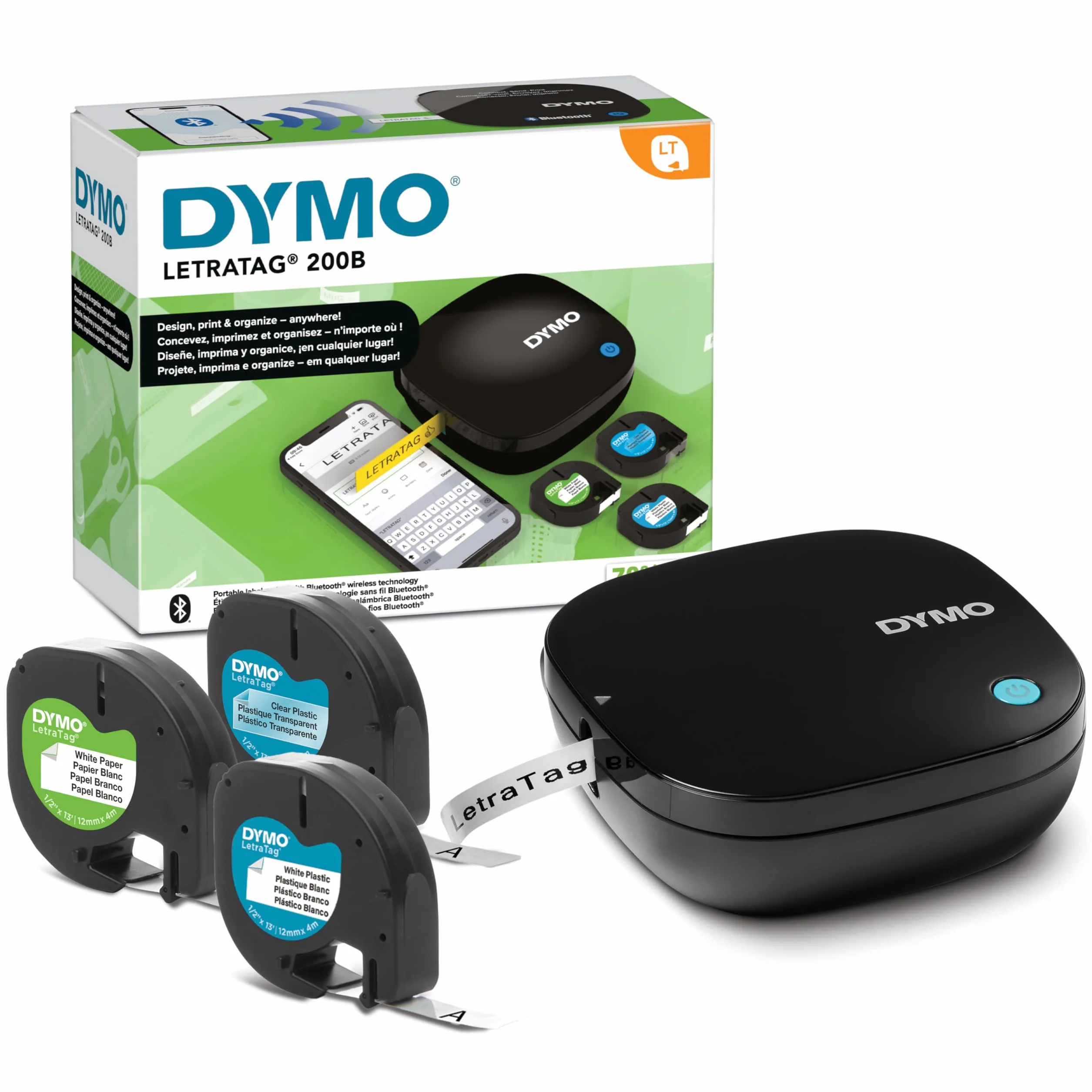 DYMO LetraTag 200B etichettatrice Bluetooth | Stampante per etichette compatta | Si connette a iOS e Android tramite tecnologia wireless Bluetooth | Include 3 rotoli di etichette assortite
