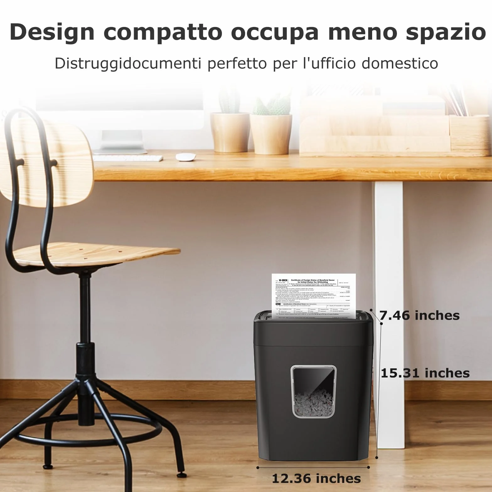 Bonsaii Distruggi Documenti 8 Fogli, Tritacarte per Casa e Ufficio, Livello di Sicurezza P-4, Taglio a Croce 5×14mm, Carte di Credito, Graffette, Protezione Surriscaldamento, Cestino 16L, C261-C