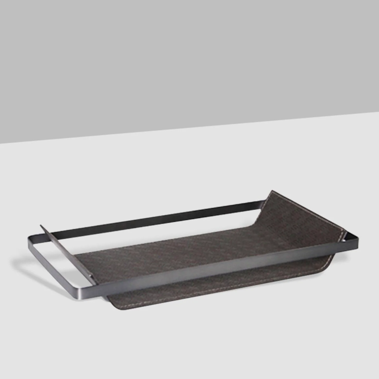 Vassoio da Scrivania Organizer Rettangolare Portadocumenti Vassoio Valet Portaoggetti con Metallo Scuro E Interno Goffrato Design Sobrio E Pannelli, Bianco, Grande 45 27 5cm