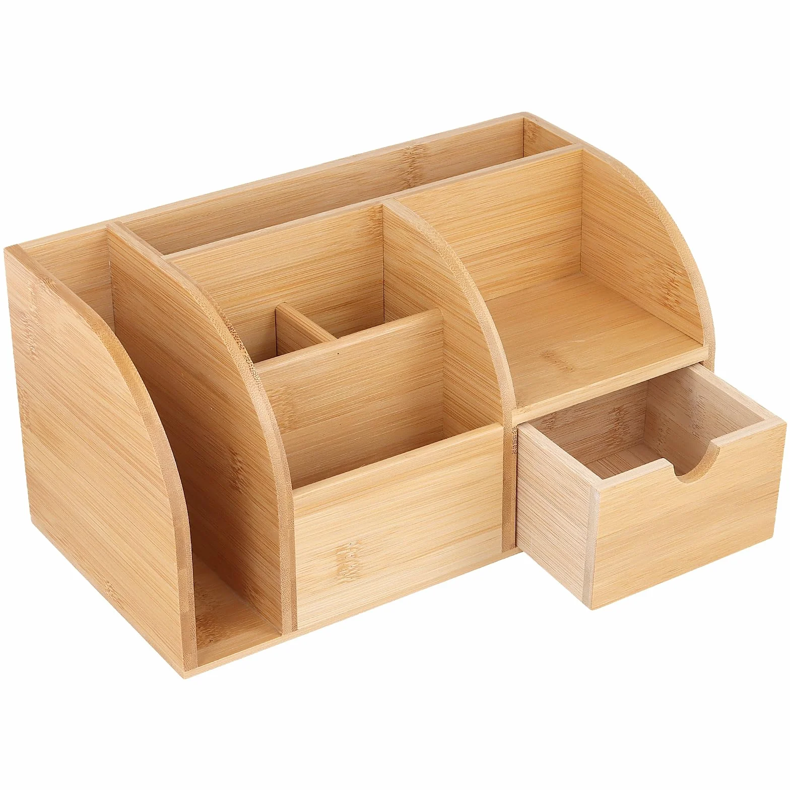 Organizzatore da Scrivania in Legno Naturale, 26 x 15 x 14 cm, Portapenne e Portaoggetti per Ufficio e Casa