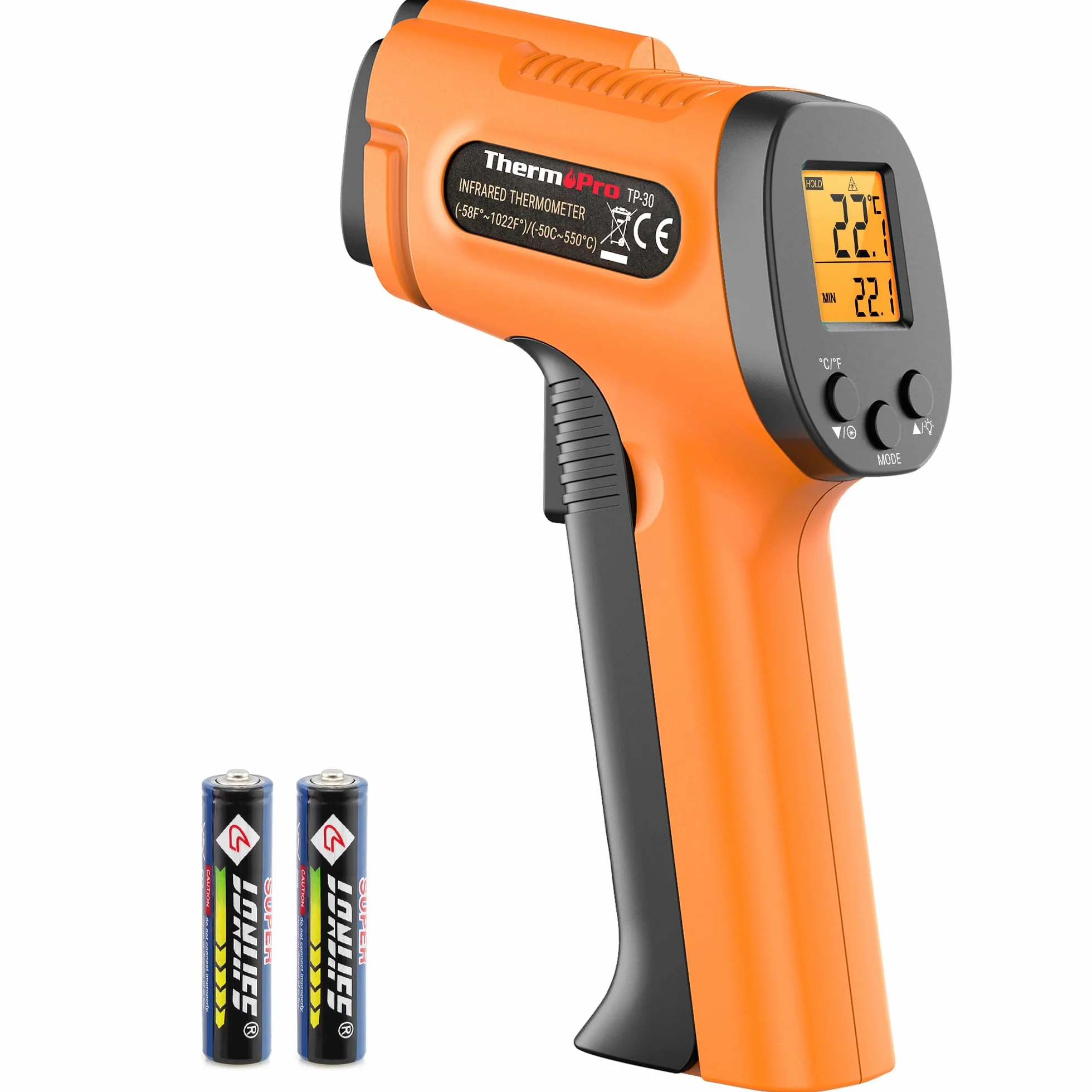 ThermoPro Termometro a Infrarossi Digitale Senza Contatto -50°C ~ 550°C, Display LCD Retroilluminato