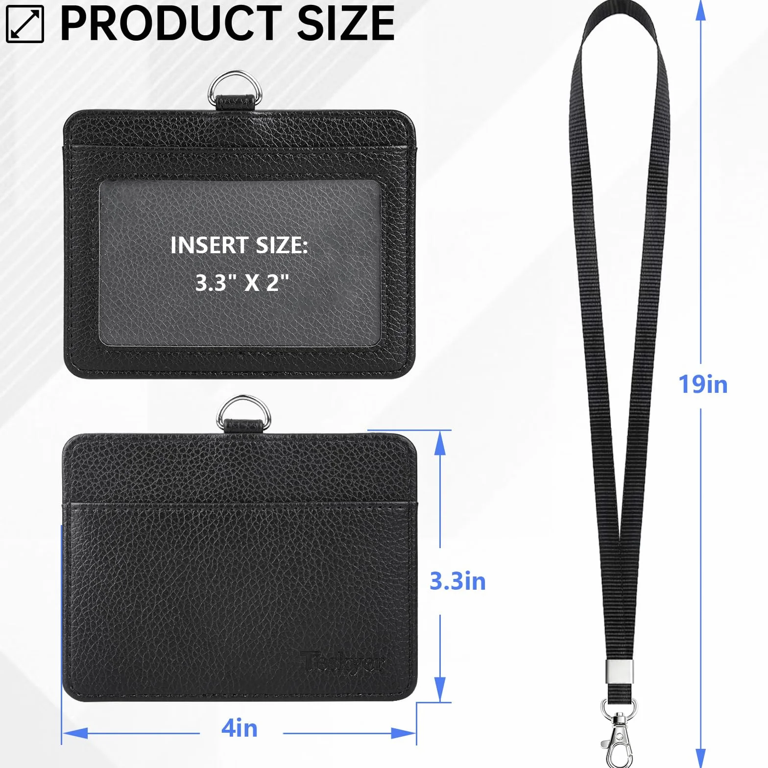 Teskyer Porta Badge da Collo 2 Slot Carte in Pelle Martellata Nero