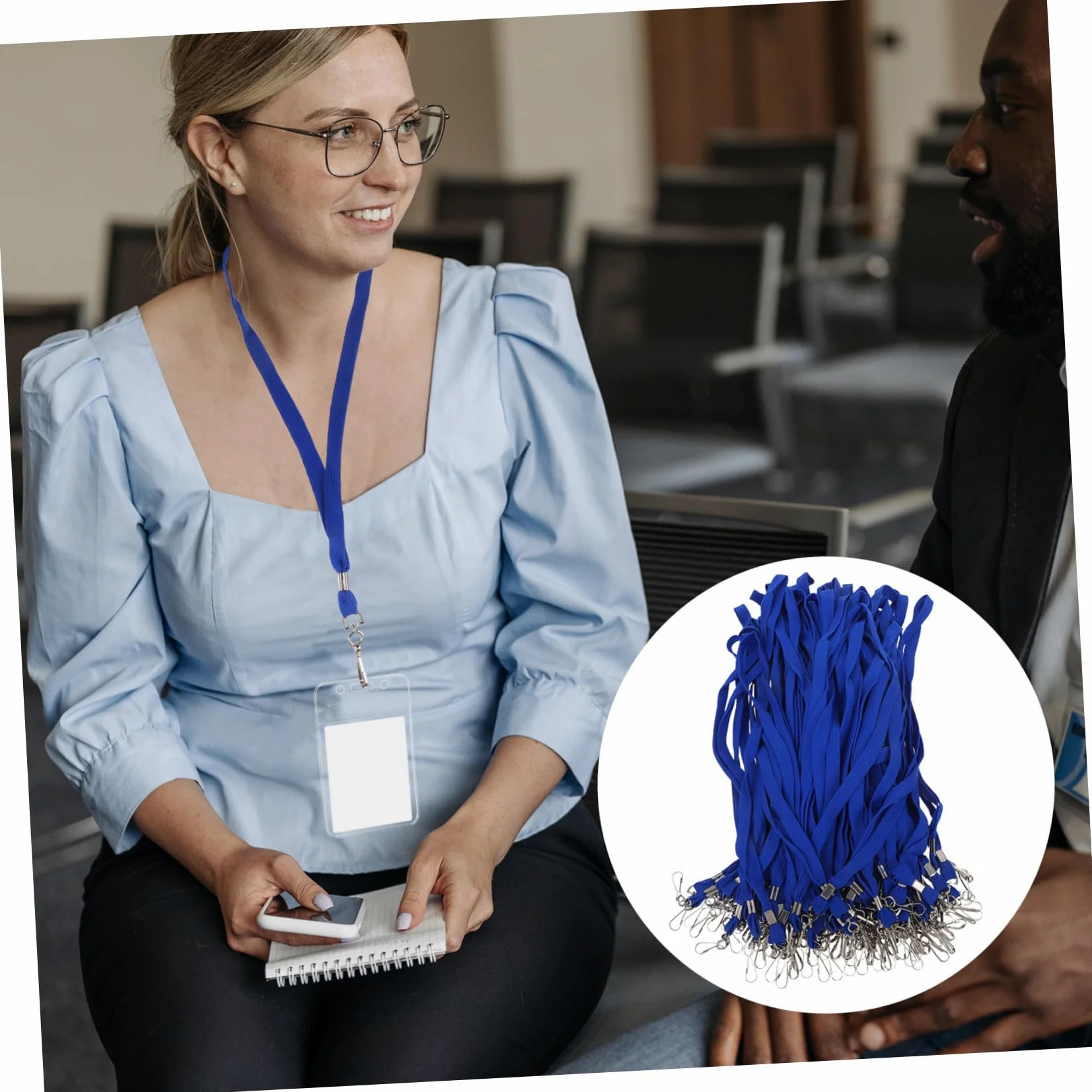 100 Pezzi Lanyard Badge con Clip Resistente e Chiusura Rapida Cinturino Collo per Carte Id Accessorio per Scuola Ufficio e Corda Liscia Antinodi Blu