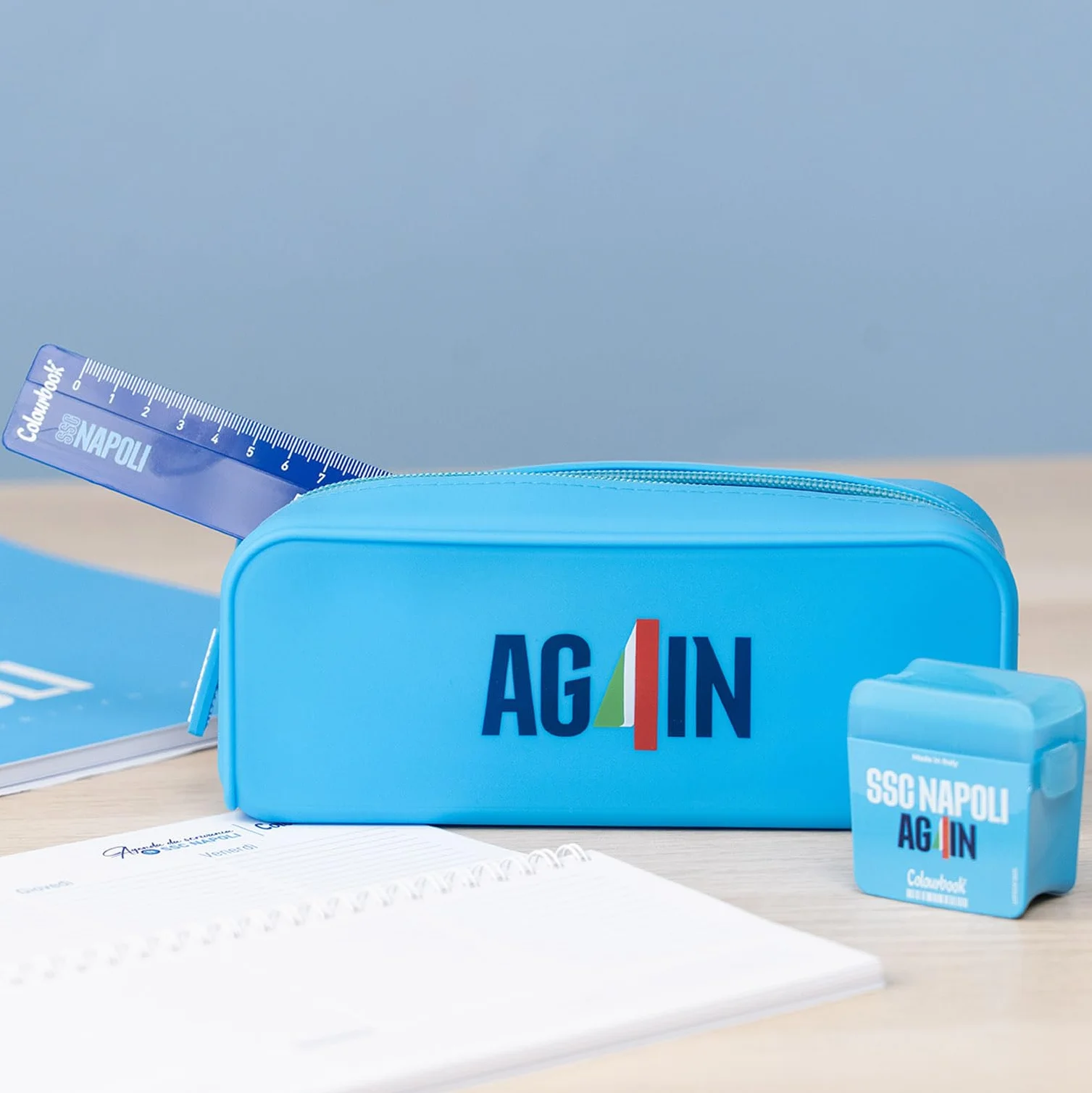 Colourbook Astuccio SSC Napoli Azzurro Silicone Lavabile Portapenne Scuola Logo 3D Zip Gadget Calcio 19,5x7x5,5 cm