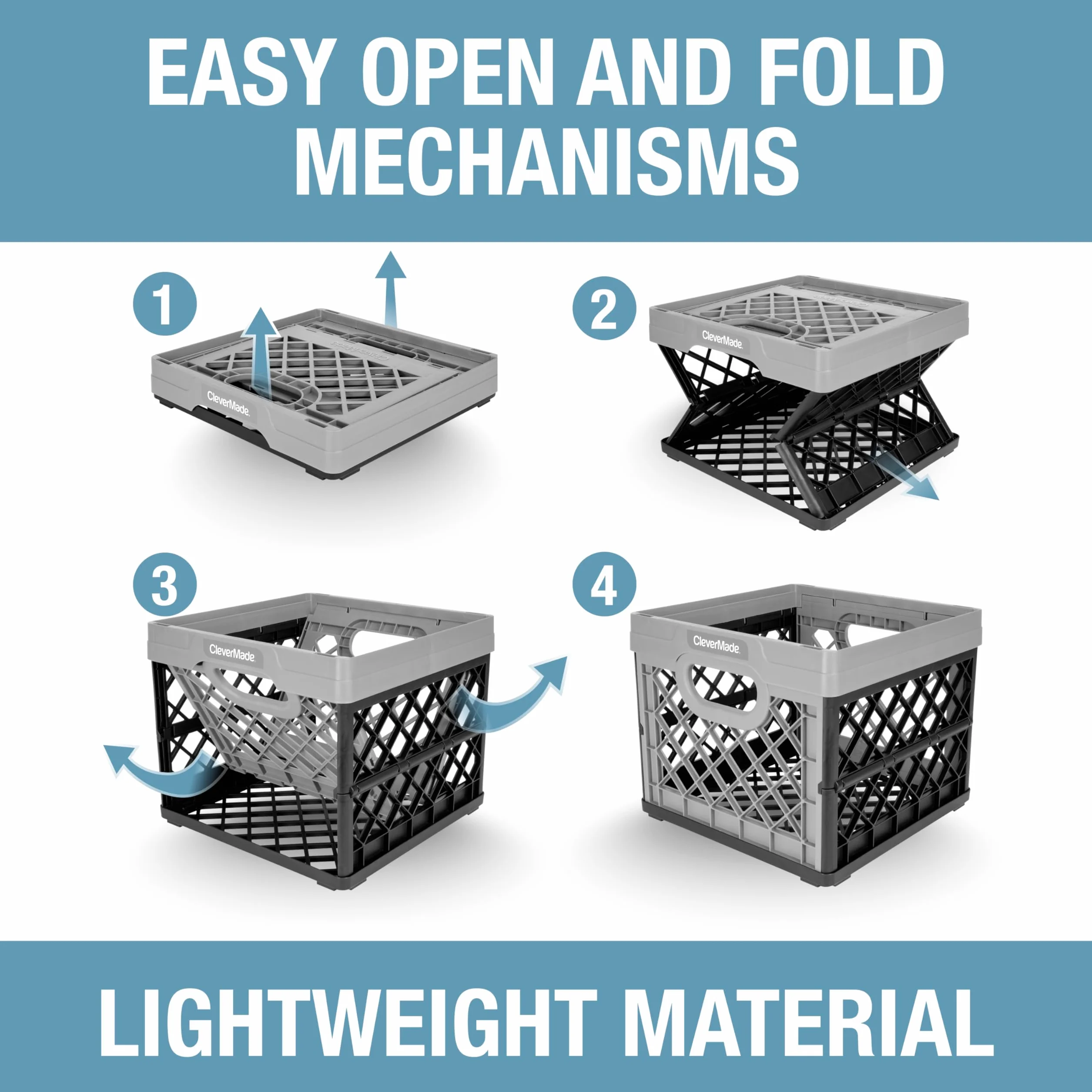 CleverMade - Contenitori pieghevoli per il latte, modello Stone, 3 pezzi, 25 L, impilabili, possono contenere 22,7 kg ciascuno, i Clevercrates sono resistenti, in plastica pieghevole per molteplici