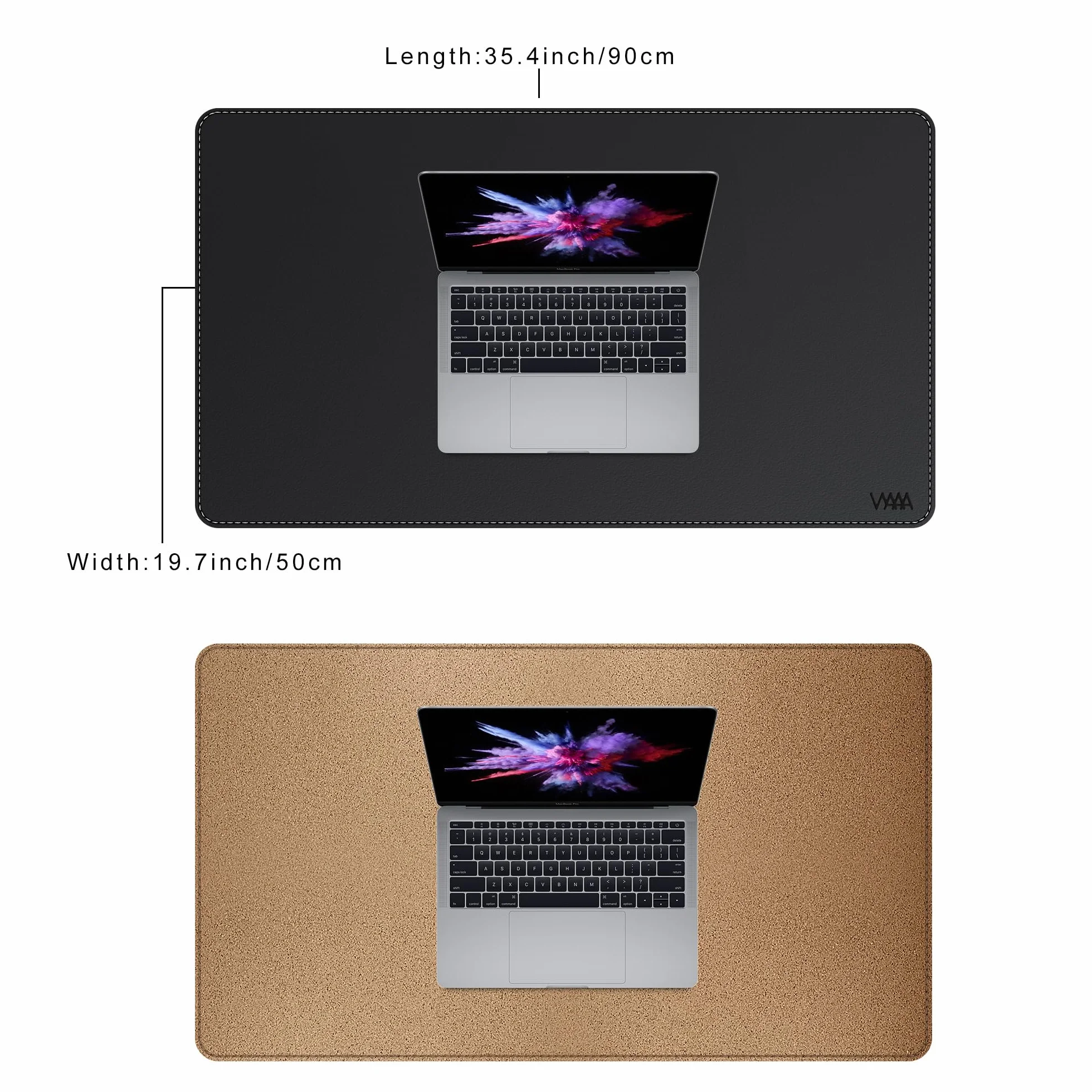 Tappetino da scrivania in sughero e pelle PU 90 x 50 cm per computer e mouse da gioco nero