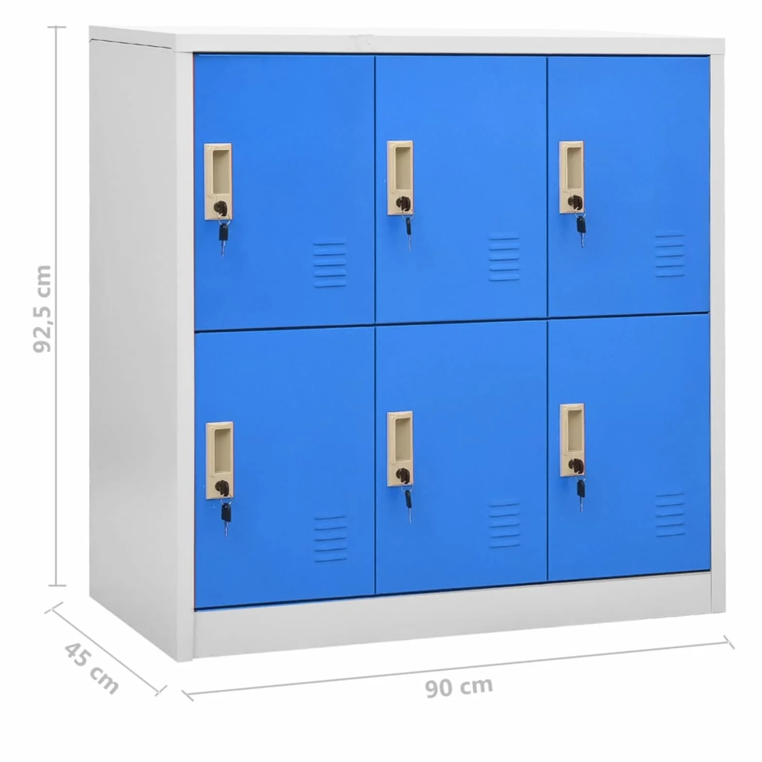 Armadietto Spogliatoio Armadio Metallico con 6 Scomparti Armadietto con Chiave, Armadietti Organizzatore in Acciaio per Scuole e Uffici, Grigio Chiaro e Blu 90x45x92,5 cm