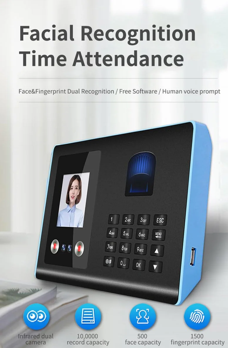 Macchina per la rilevazione delle presenze, Macchina biometrica for la Registrazione delle presenze FaceTime con Schermo TFT da 2,8 Pollici Modello FA01H per Piccole aziende e uffici