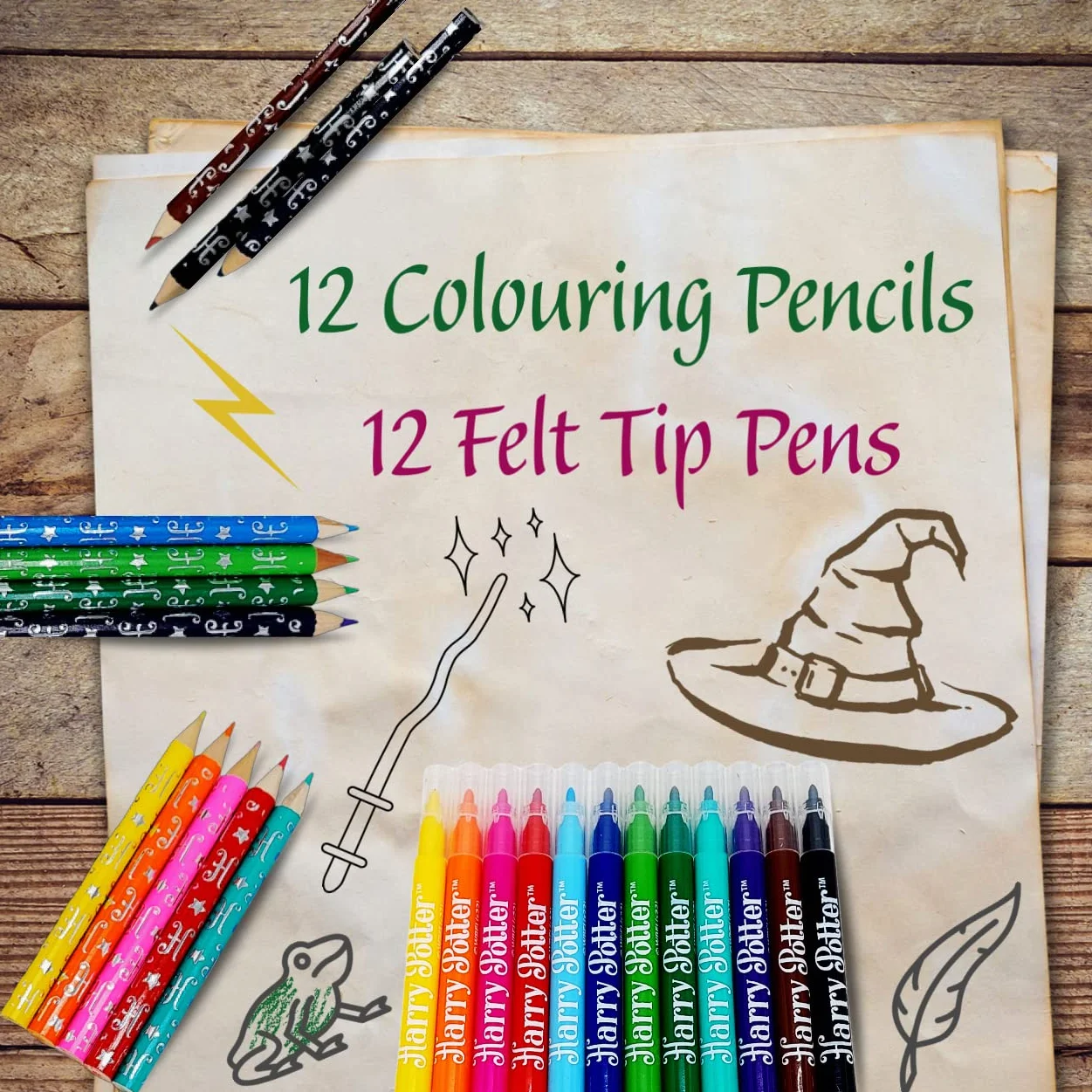 HARRY POTTER Set di Cancelleria con Matite Colorate, Pennarelli e Pastelli per Bambini