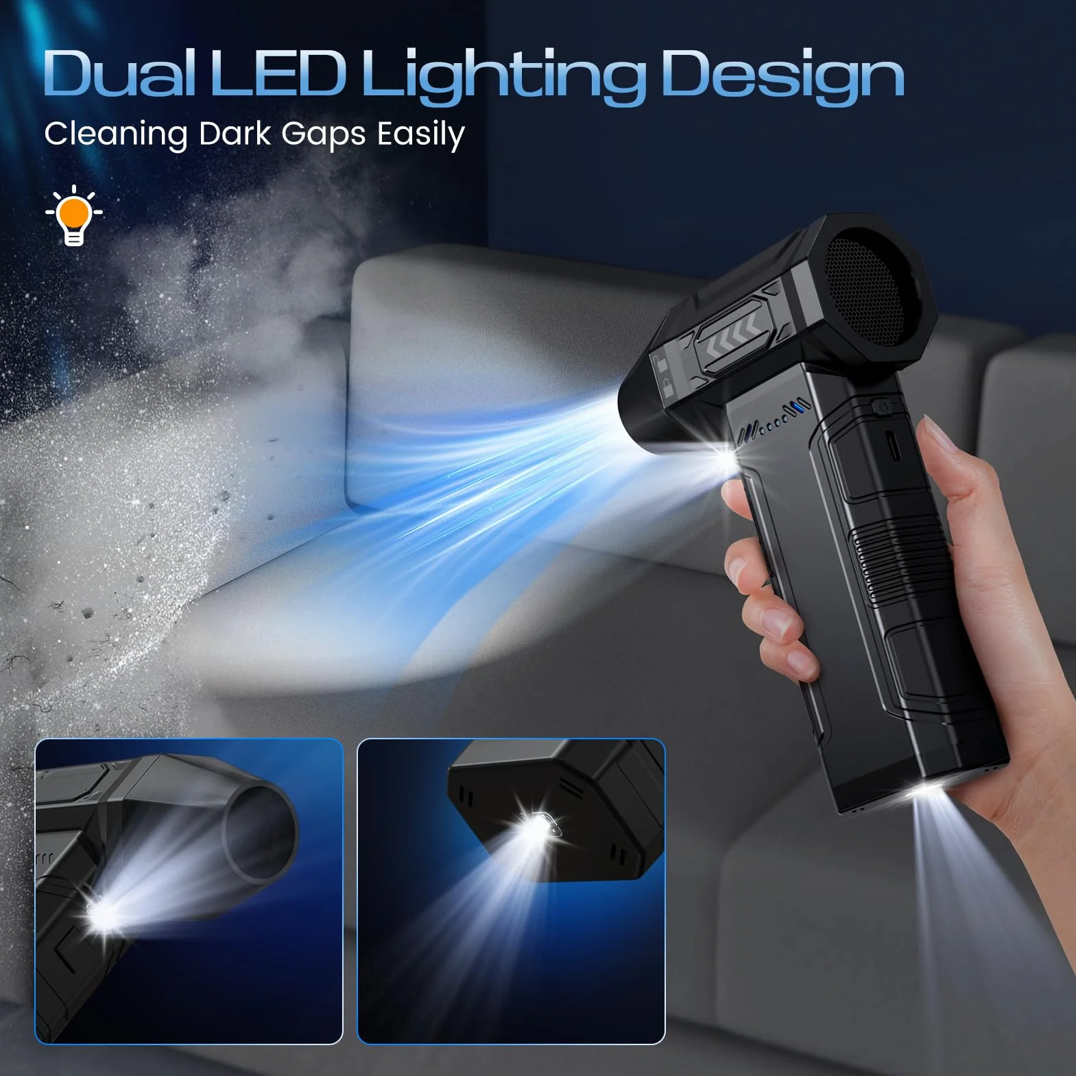 4-IN-1 Aria Compressa, Elettrico Air Duster, 200000RPM Pressione MAX 300g, Super Potere Soffiatore Aria Compressa Spray con Luce LED, per il Computer All'aperto Casa Materasso ad aria