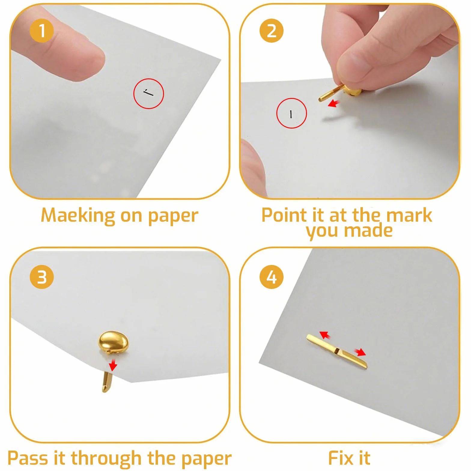 Fermacampioni in Metallo Dorato 300 Pezzi, Clip a Treccia per Carta, Doppio Piede a Testa Rotonda per Scrapbooking