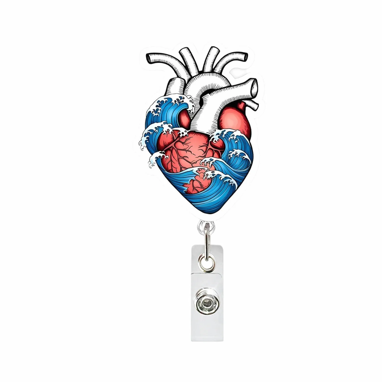 Portabadge retrattile Portanome verticale con motivo a forma di cuore | Clip Porta Badge Retrattile per tutti gli impiegati, assistenti, studenti, insegnanti, infermieri, , uomini e donne