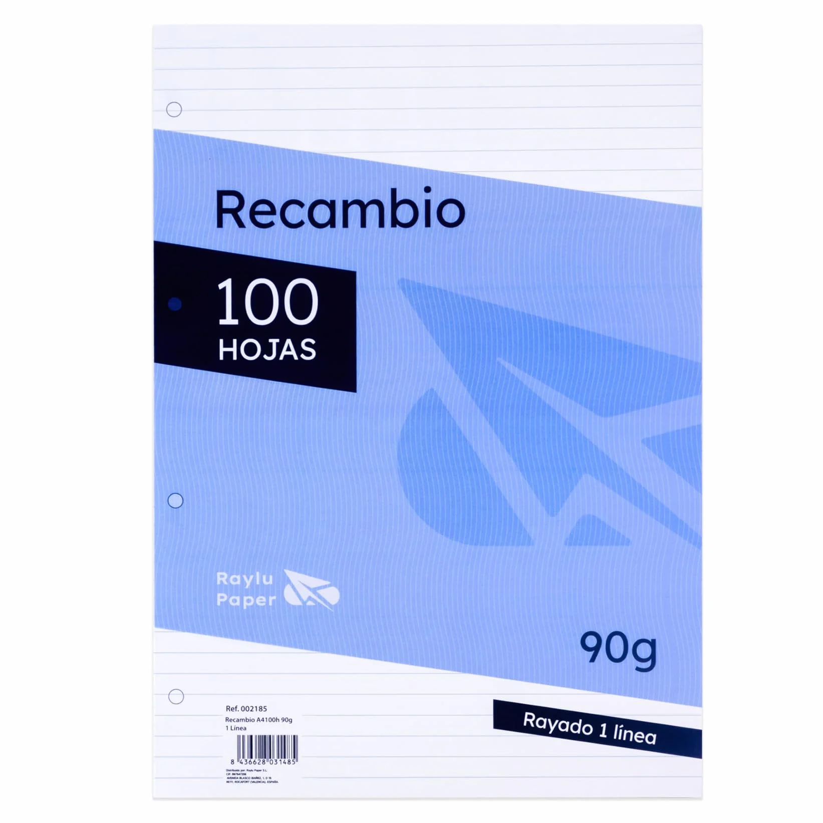 Raylu Paper Fogli A4 a Righe con Buchi Rinforzati, 100 Fogli 90 g, Righe Senza Margine, per Raccoglitore ad Anelli