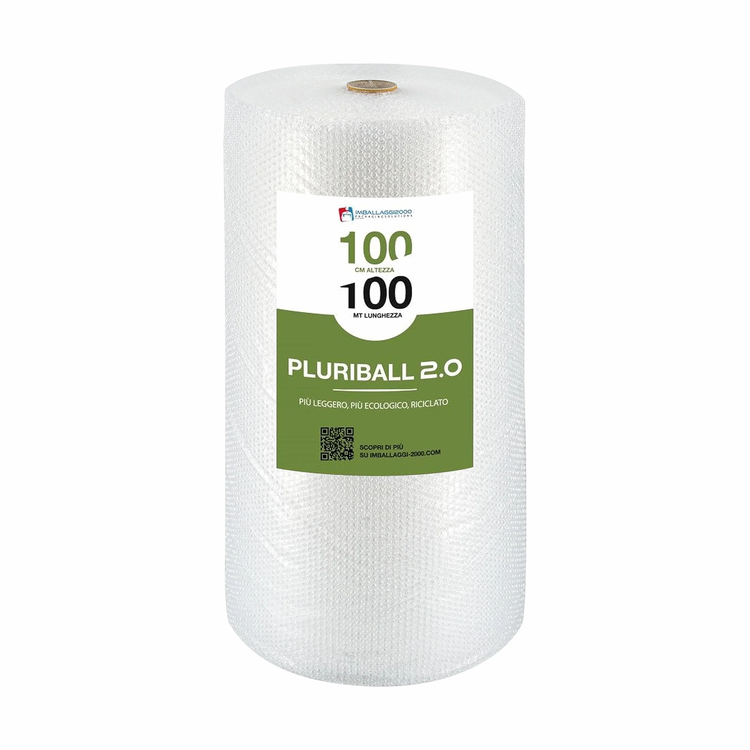Pluriball Imballaggio 50% Materiali Riciclati 2.0 1 Rotolo 100mtx100cm 28gr/mq Plastica per Imballaggio con Bolle