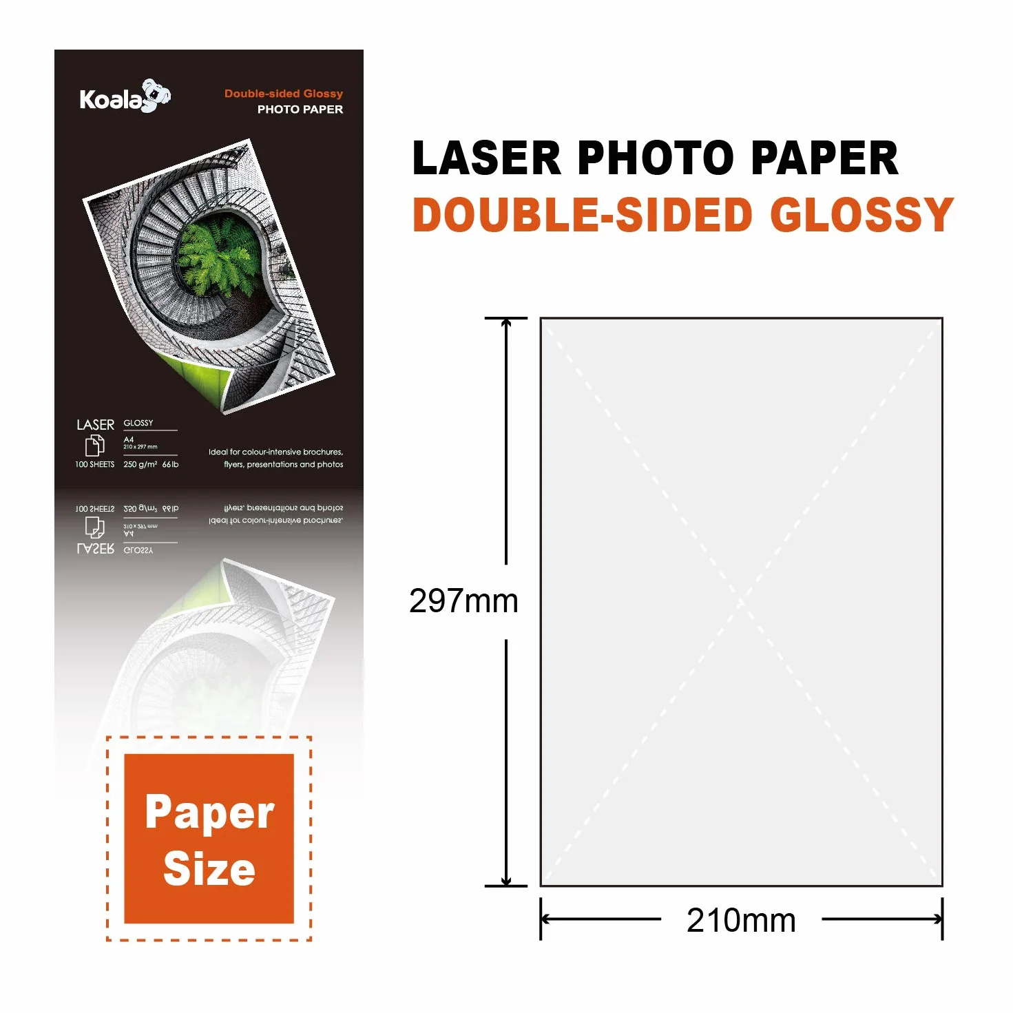 KOALA Carta fotografica Lucida Fronte-Retro A4 250 g/m² 100 fogli per stampante LASER