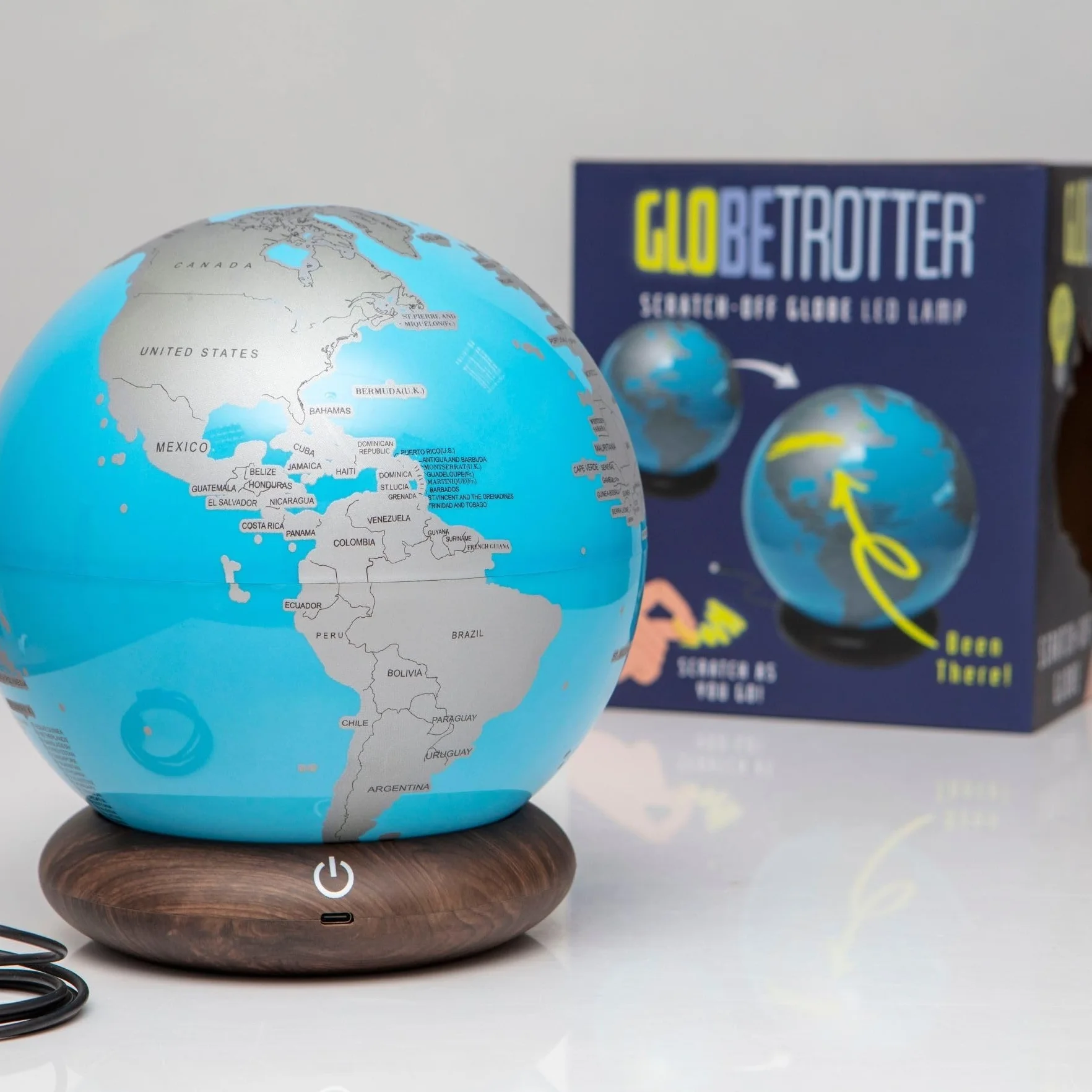 Boxer Gifts Globe Trotter - Mappa del mondo da grattare con luci LED, regalo unico per viaggiatori, camper e furgoni