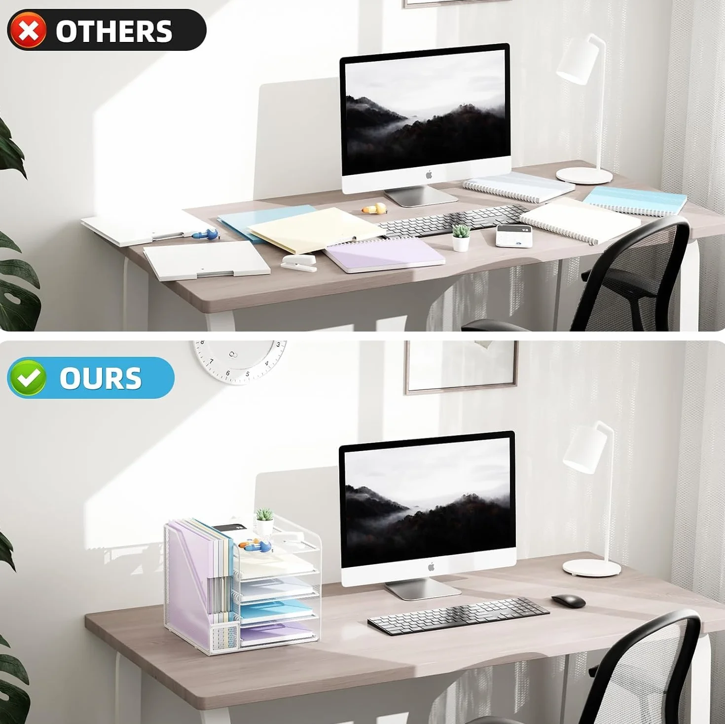 Marbrasse Organizer Scrivania Accessori,5-Livelli Organizer Ufficio,Porta Documenti Organizzatore in Rete per Scrivania,Ufficio Portaoggetti Scrivania Casa(Bianco)