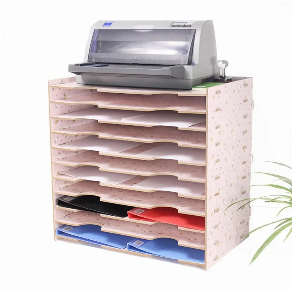Vassoio Portadocumenti in Legno Formato A3 con Scomparti impilabili per scrivania, Design KT Cat (51,8x33x49 cm)