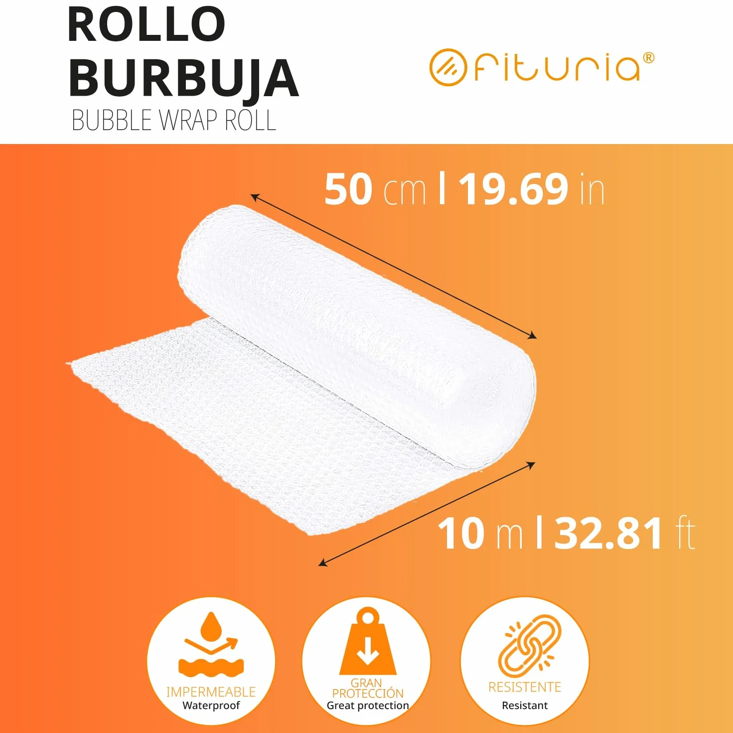 OFITURIA Rotolo Pluriball 50cmx10m Kit Base Film a Bolle d'Aria per Imballaggio Trasloco Protezione Spedizioni