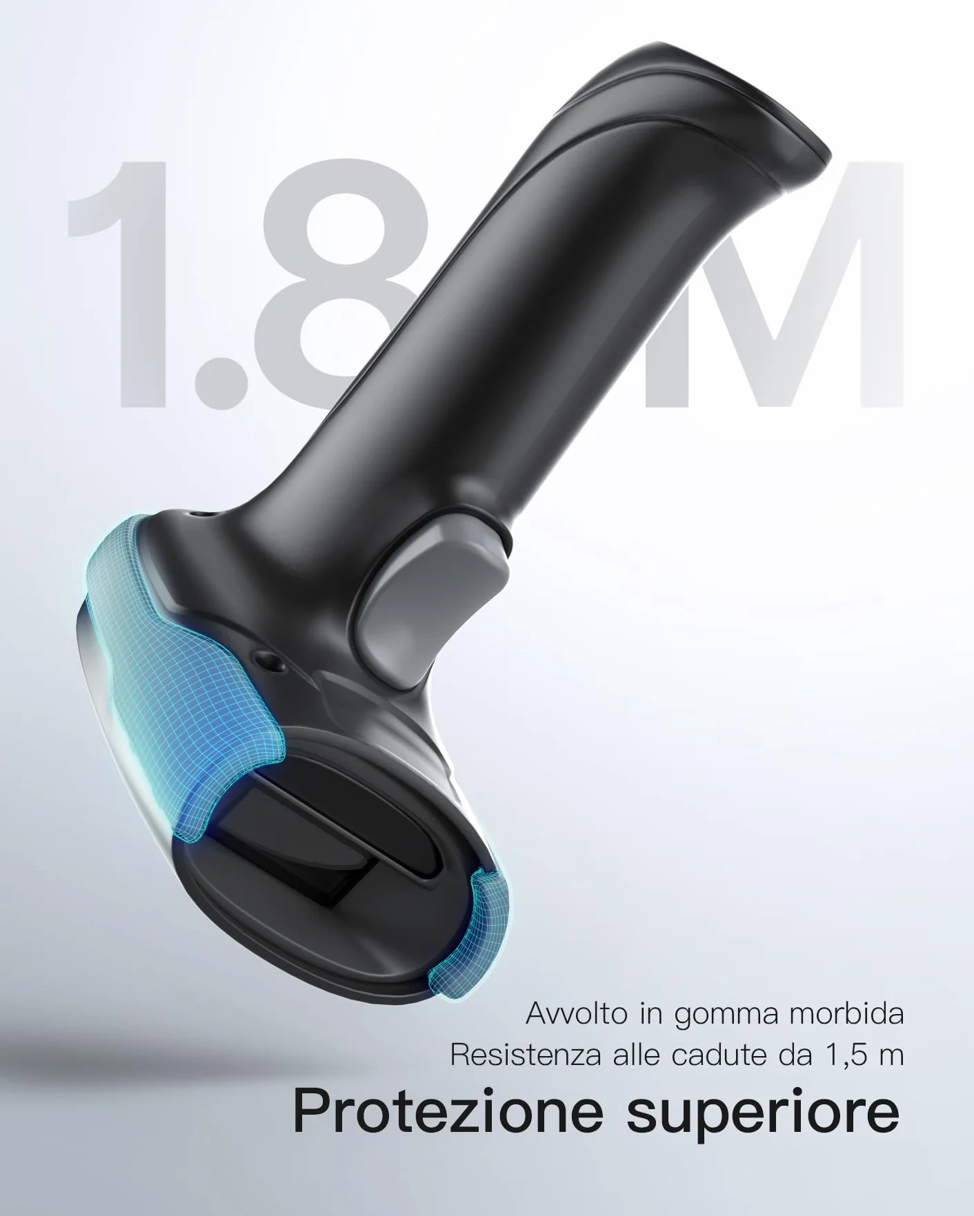 Inateck Lettore Codice a Barre Wireless 1MP 2D QR, Barcode Scanner Bluetooth con Base di Ricarica, 2 x 2000mAh Batterie Sostituibili per Magazzino, Logistica e Inventario