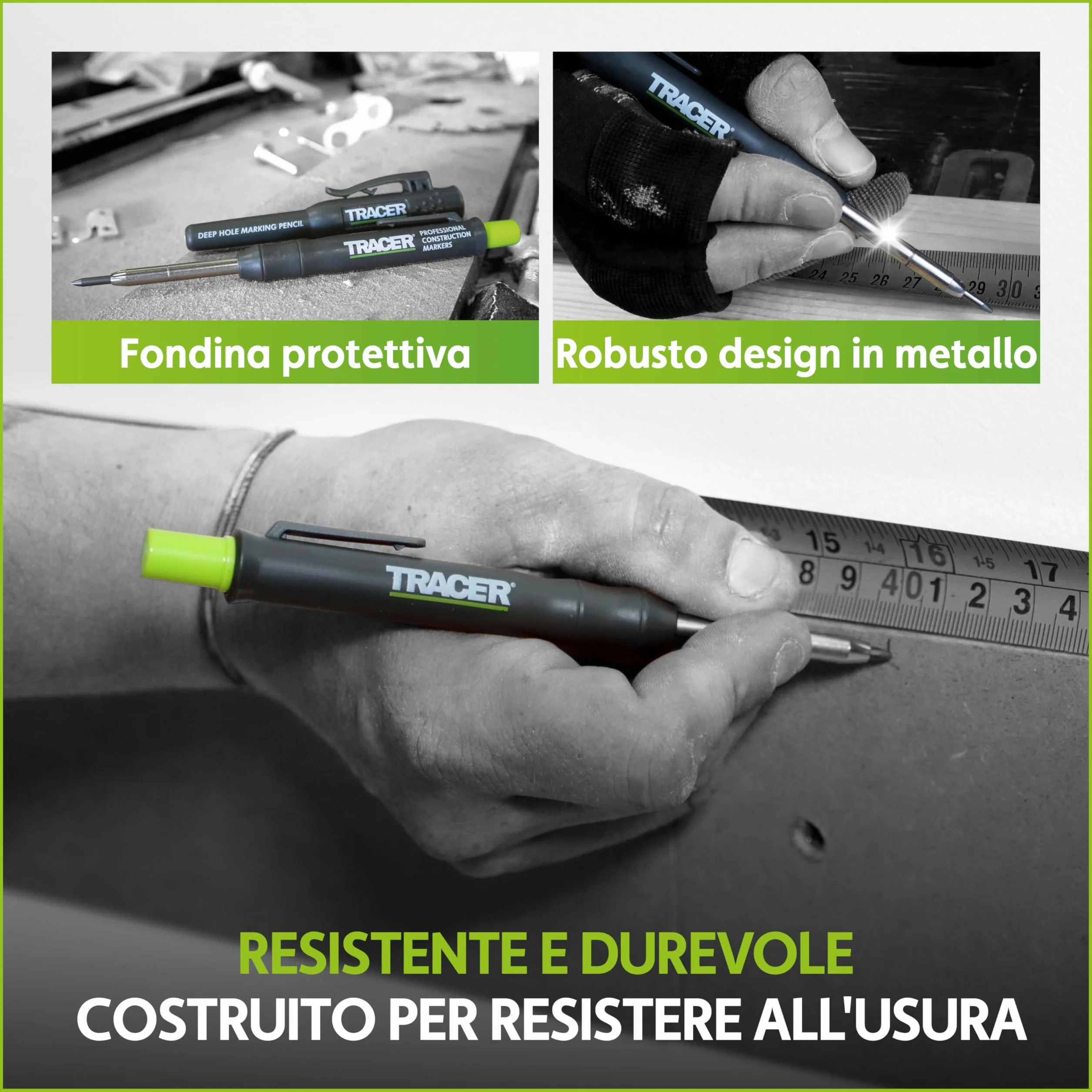 Tracer Matita da costruzione con foro profondo 120 mm matita estensibile 2B con temperamatite integrato