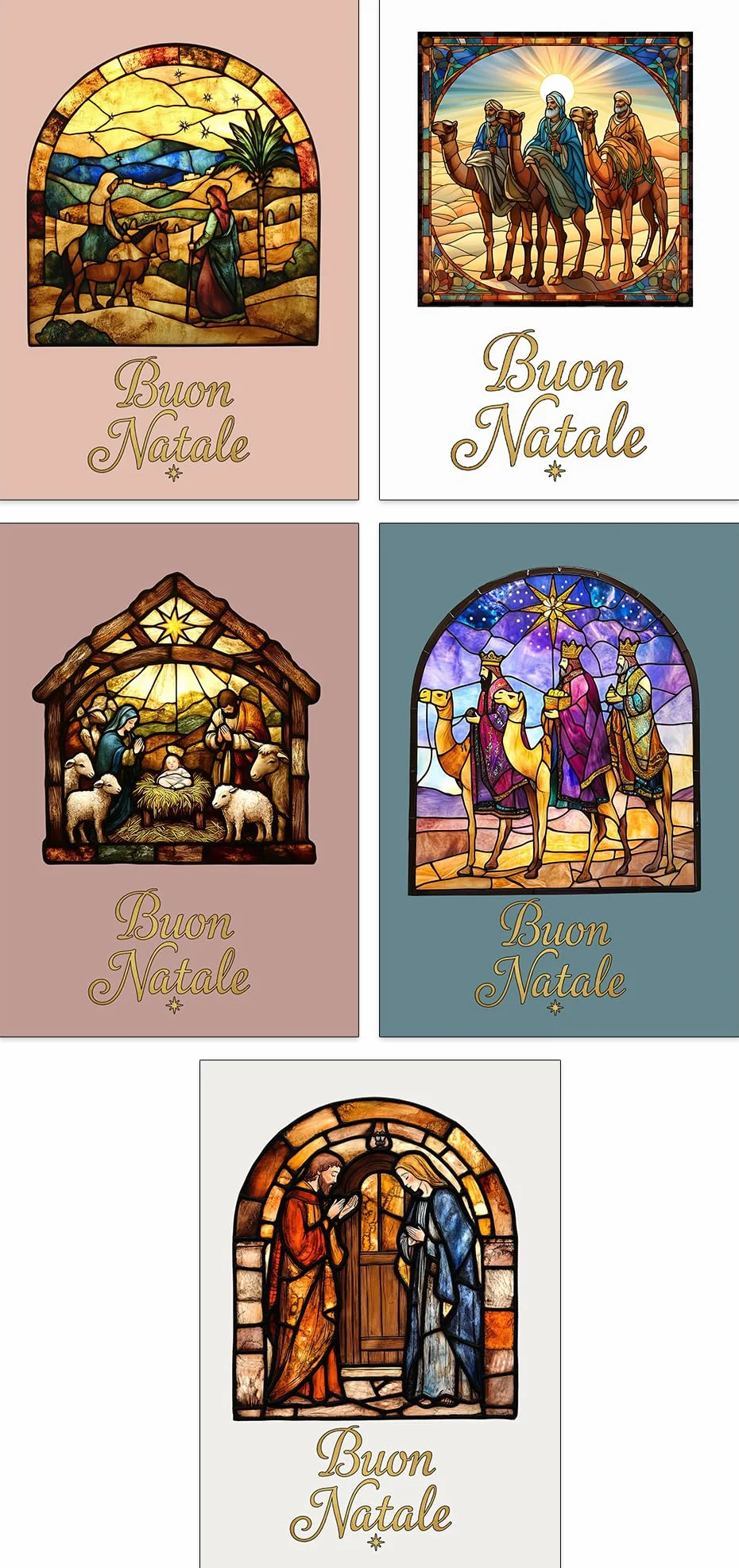 Set di 30 Biglietti di Natale Religiosi A6 con Vetrate 10 Design Cristiani Buste Bianche