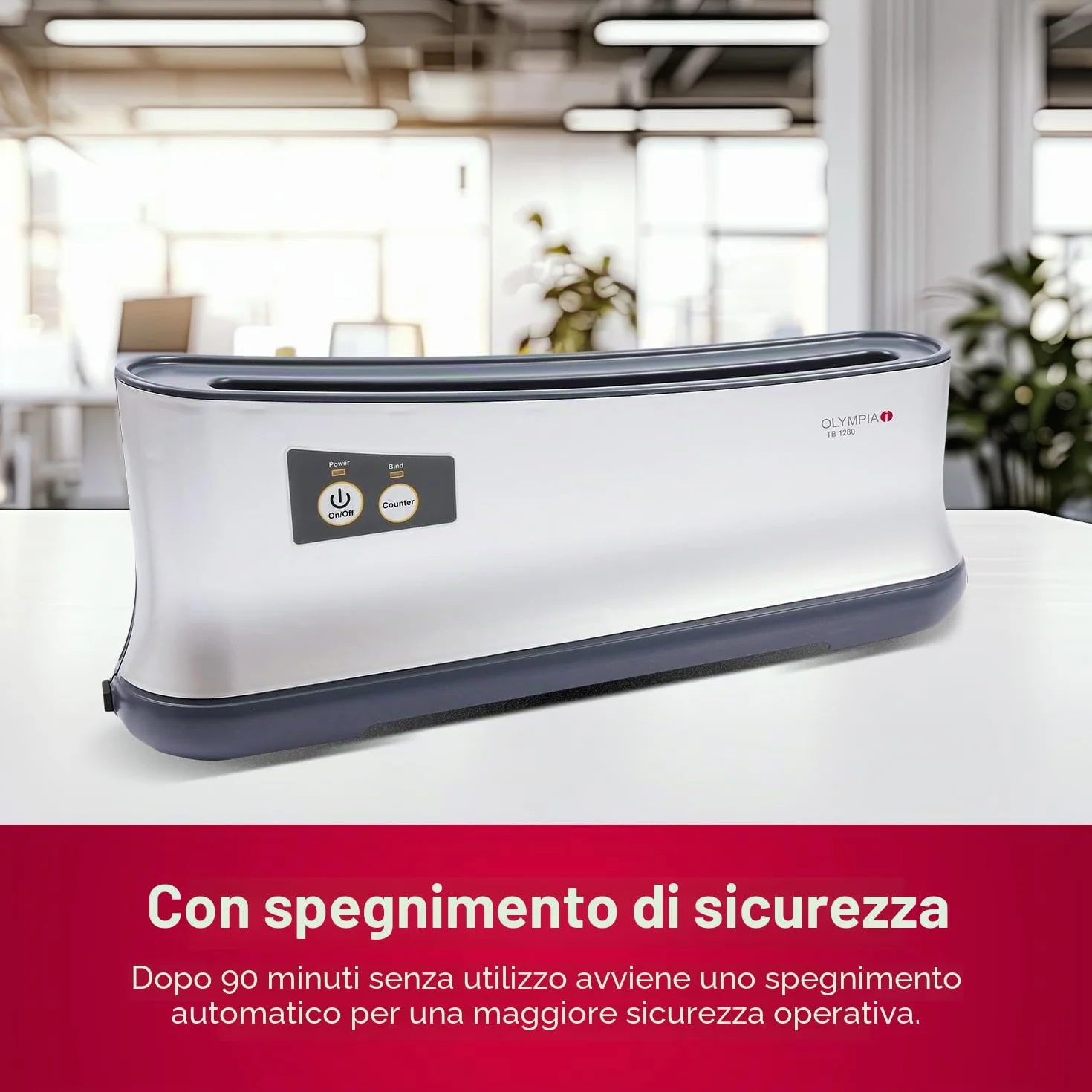 Olympia TB 1280 - Termorilegatrice, spegnimento automatico dopo 90 minuti di attesa