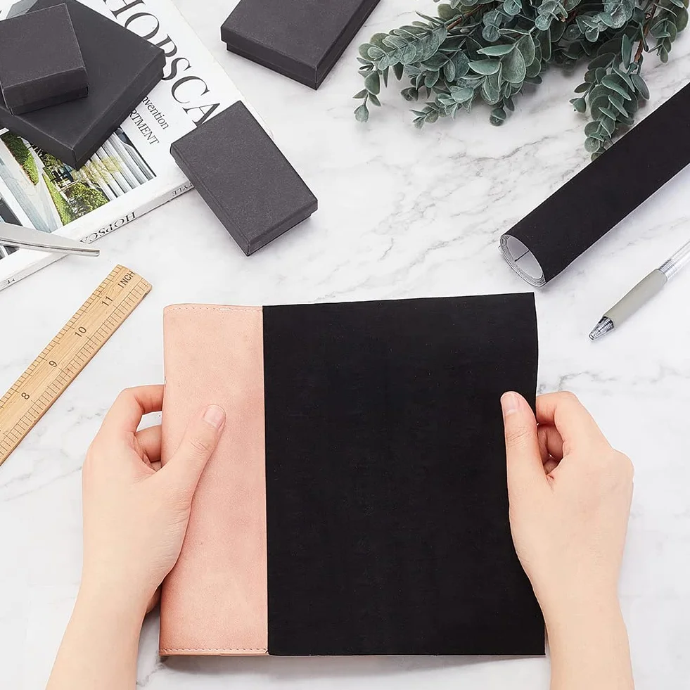 OLYCRAFT panno per rilegatura libri 100 x 43 cm similpelle nero velluto retro carta trama fitta