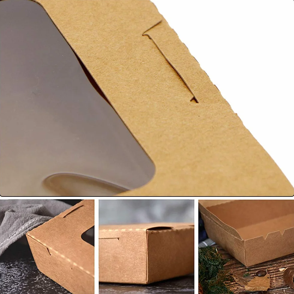 Scatola Cibo Asporto Kraft 50 Pezzi, Scatola Cartone con Finestra, Imballaggio Resistente al Calore, Marrone