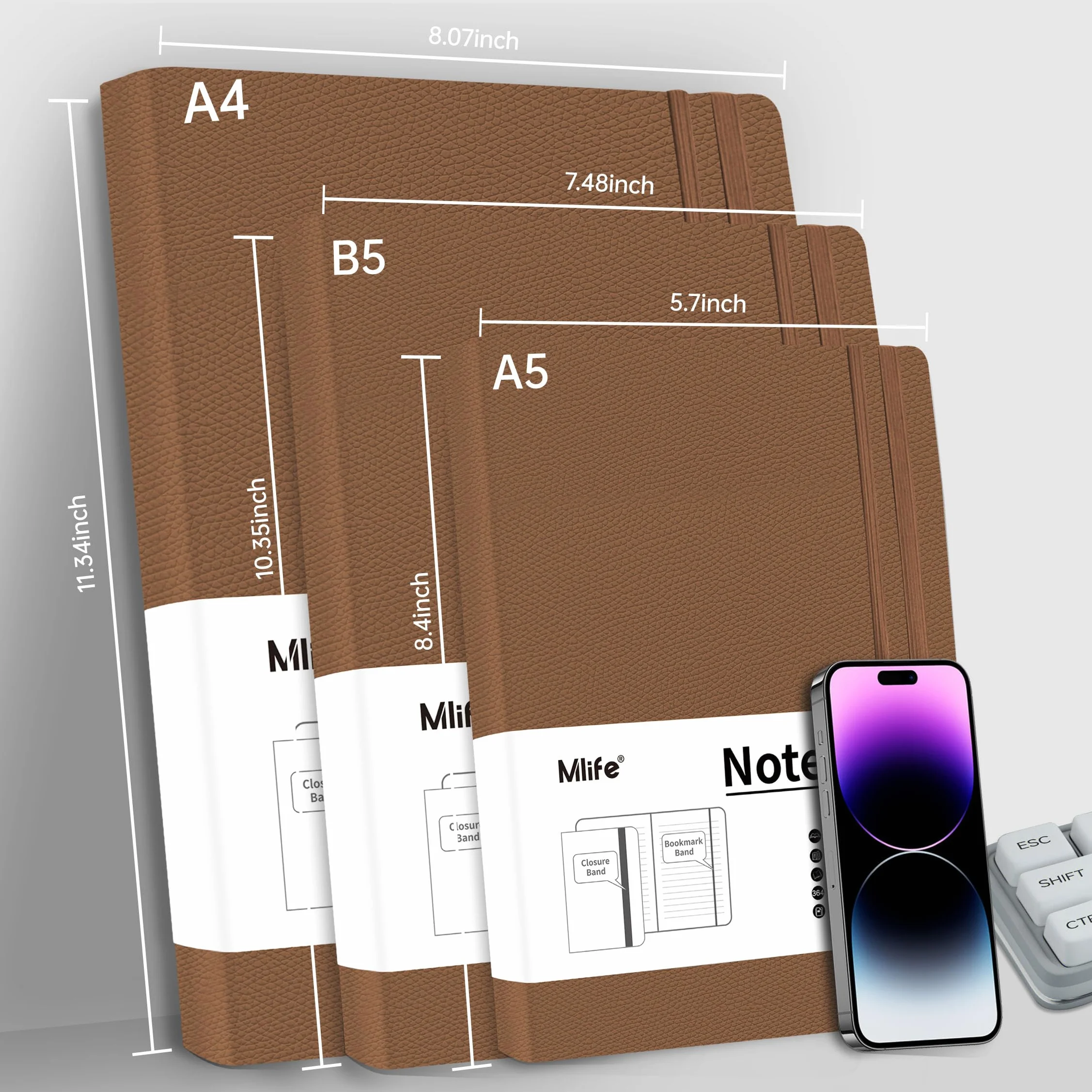 Mlife Quaderno A4 righe 360 pagine 100 g/m² Marrone