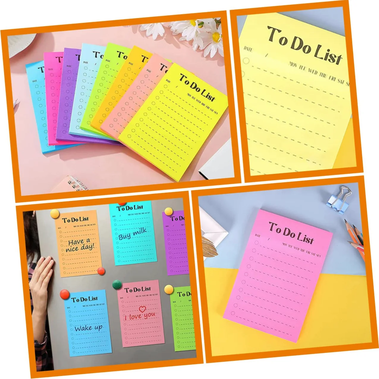 Foglietti Adesivi in Carta Fluorescente 16 Libri, Memo | 50 Fogli per Libro, Adesivo Rimovibile, Riposizionabile, Uso in Ufficio e Negozi