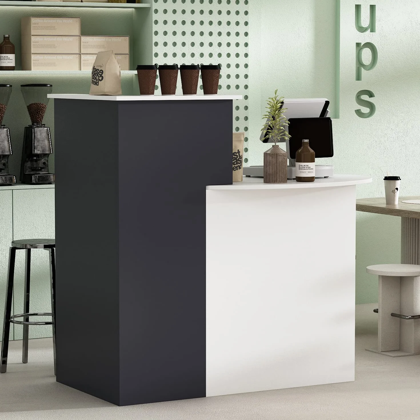 Banco reception Cassettiera con ripiano e cassetto, bancone patchwork nero-grigio, MDF, 40 x 121 x 110 cm