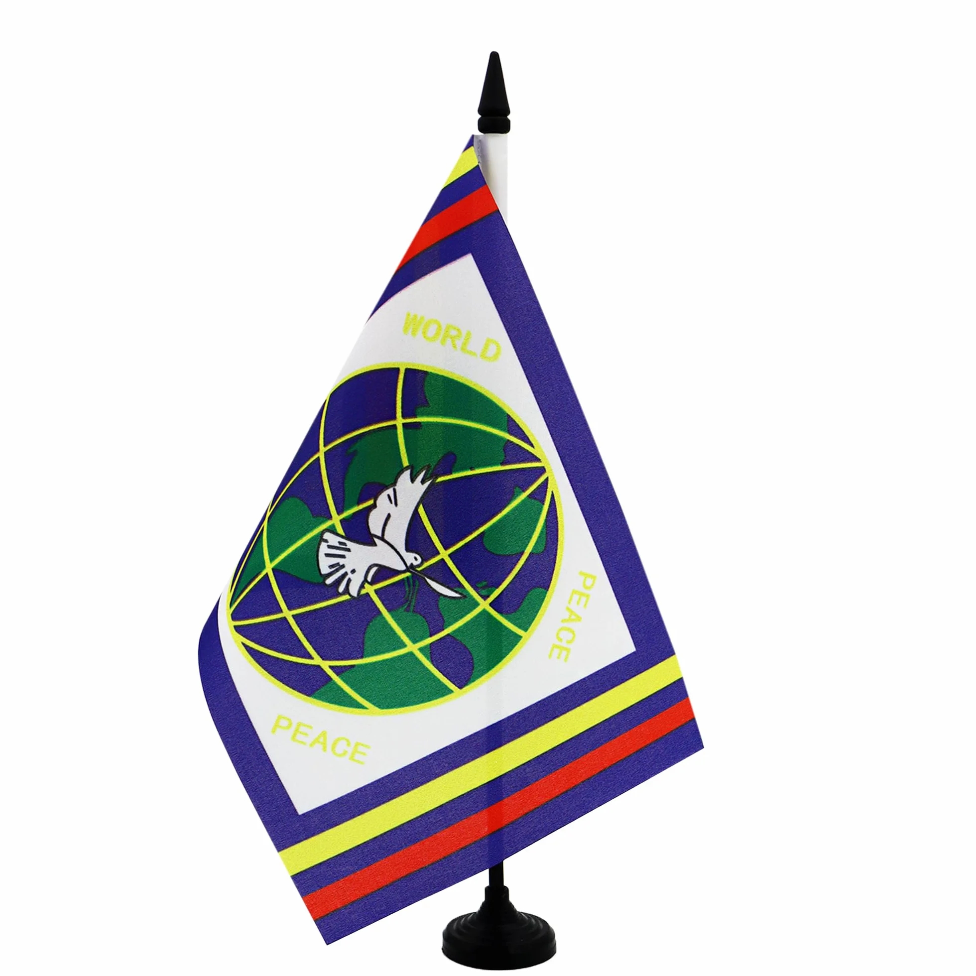 AZ FLAG Bandiera da tavolo Pace nel mondo 21x14 cm Piccola bandiera World Peace 100% poliestere asta 25 cm base plastica nera