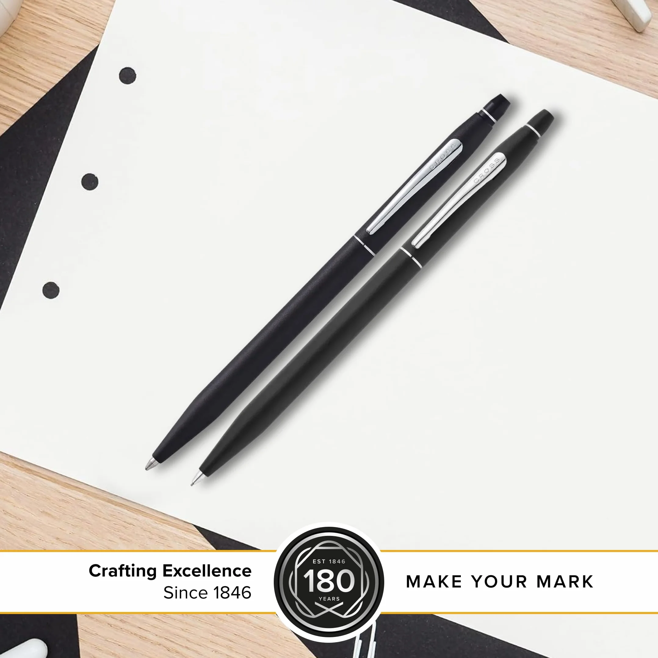 CROSS Click Classic - Penna a sfera ricaricabile nera e portamine da 0,5 mm, in confezione regalo premium