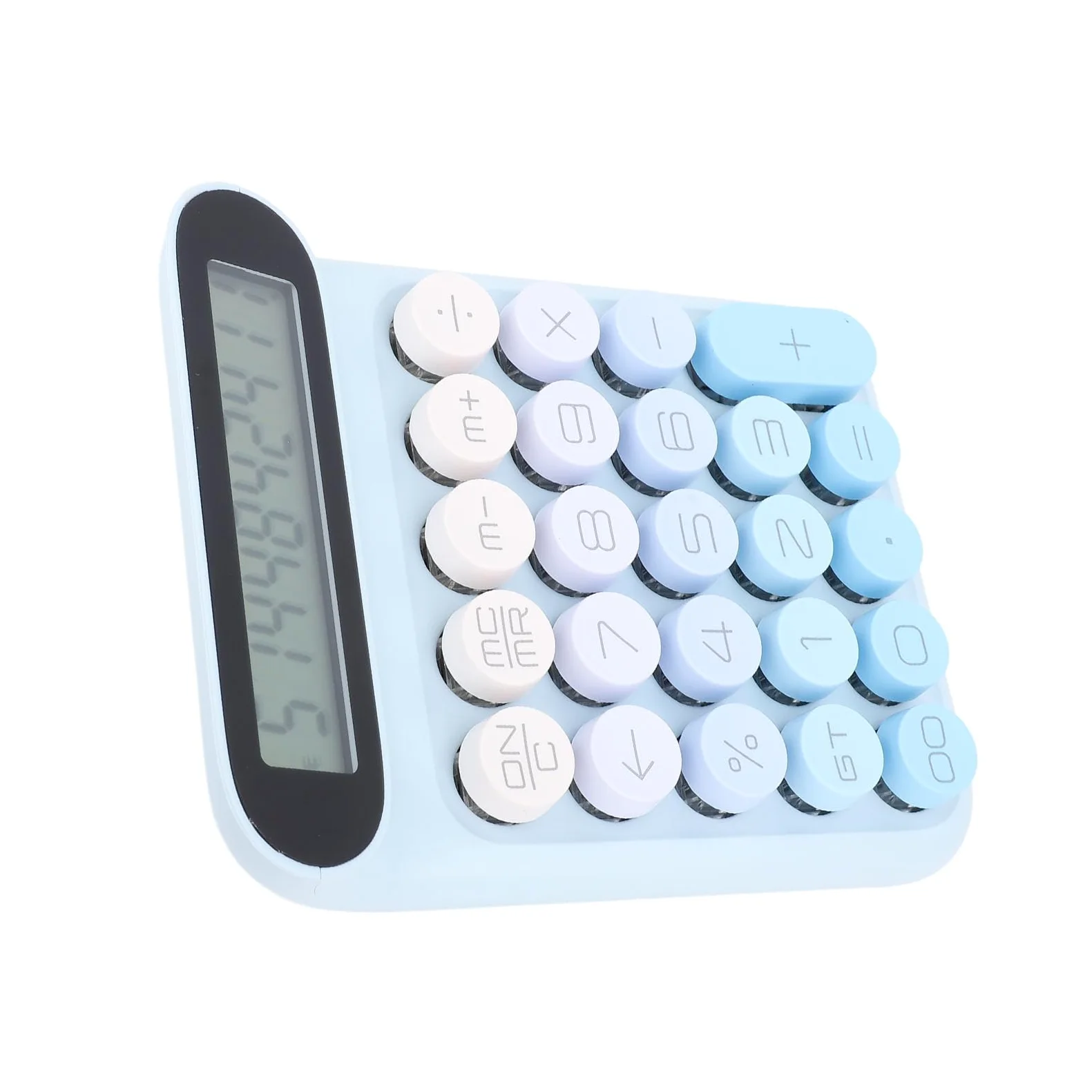 Fockety Calcolatrice Meccanica, Calcolatrice da Tavolo a Risparmio Energetico con Interruttore Blu a 24 Tasti, Carina con Display LCD Cuscinetti Antiscivolo con Angolo di 15 Gradi per Ufficio (BLUE)