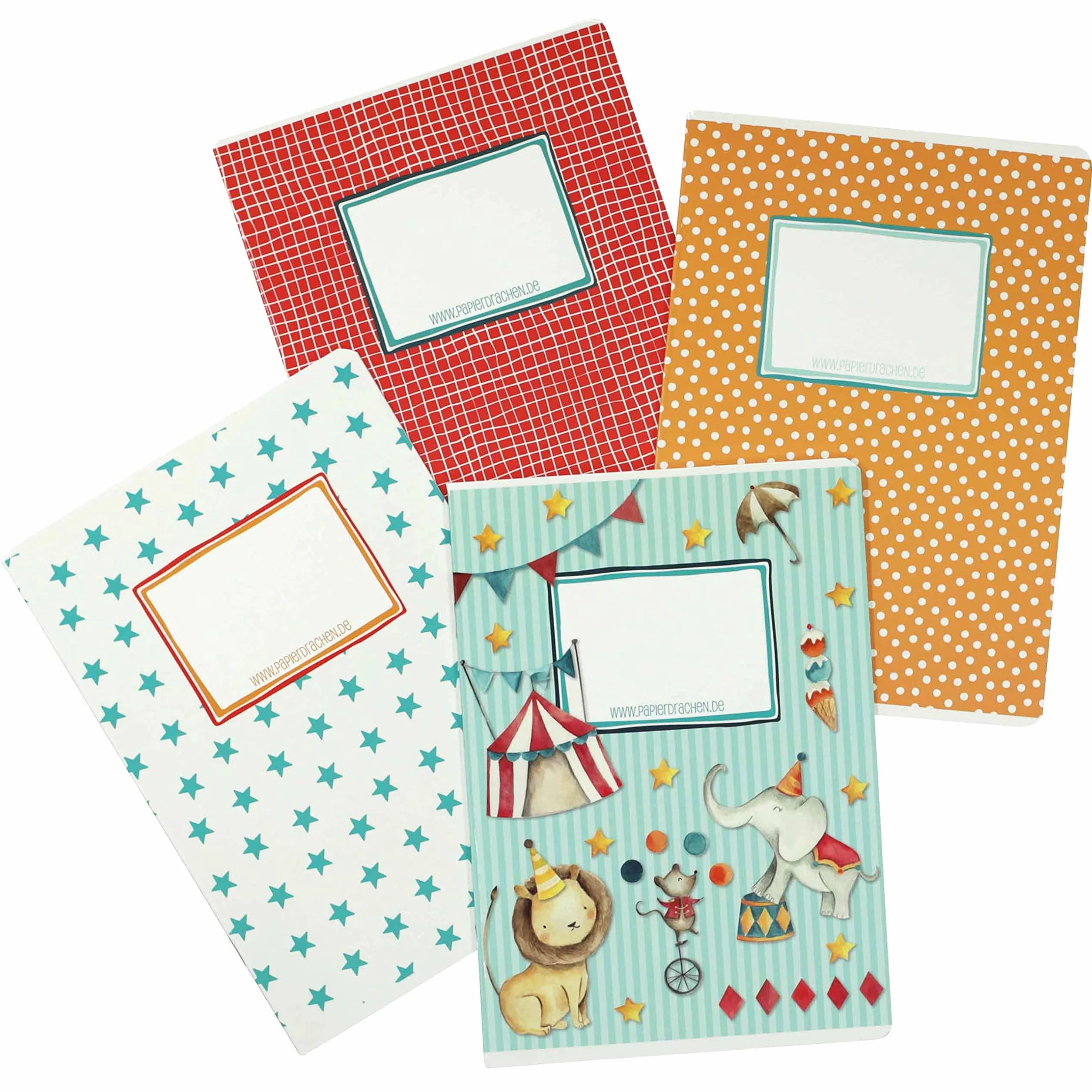 4 quaderni DIN A5 a righe e quadretti 32 pagine per bambini circo scuola elementari