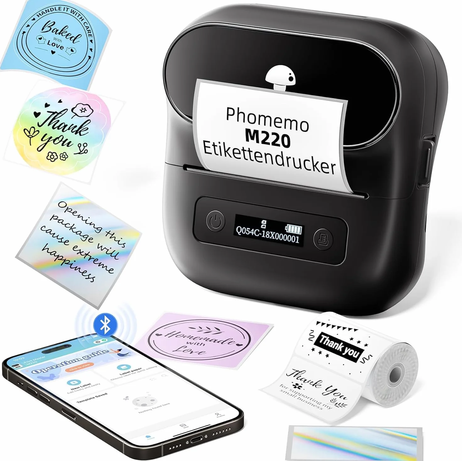 Phomemo M220 Stampante per Etichette Termica Portatile per Etichette Adesive Compatibile Smartphone PC