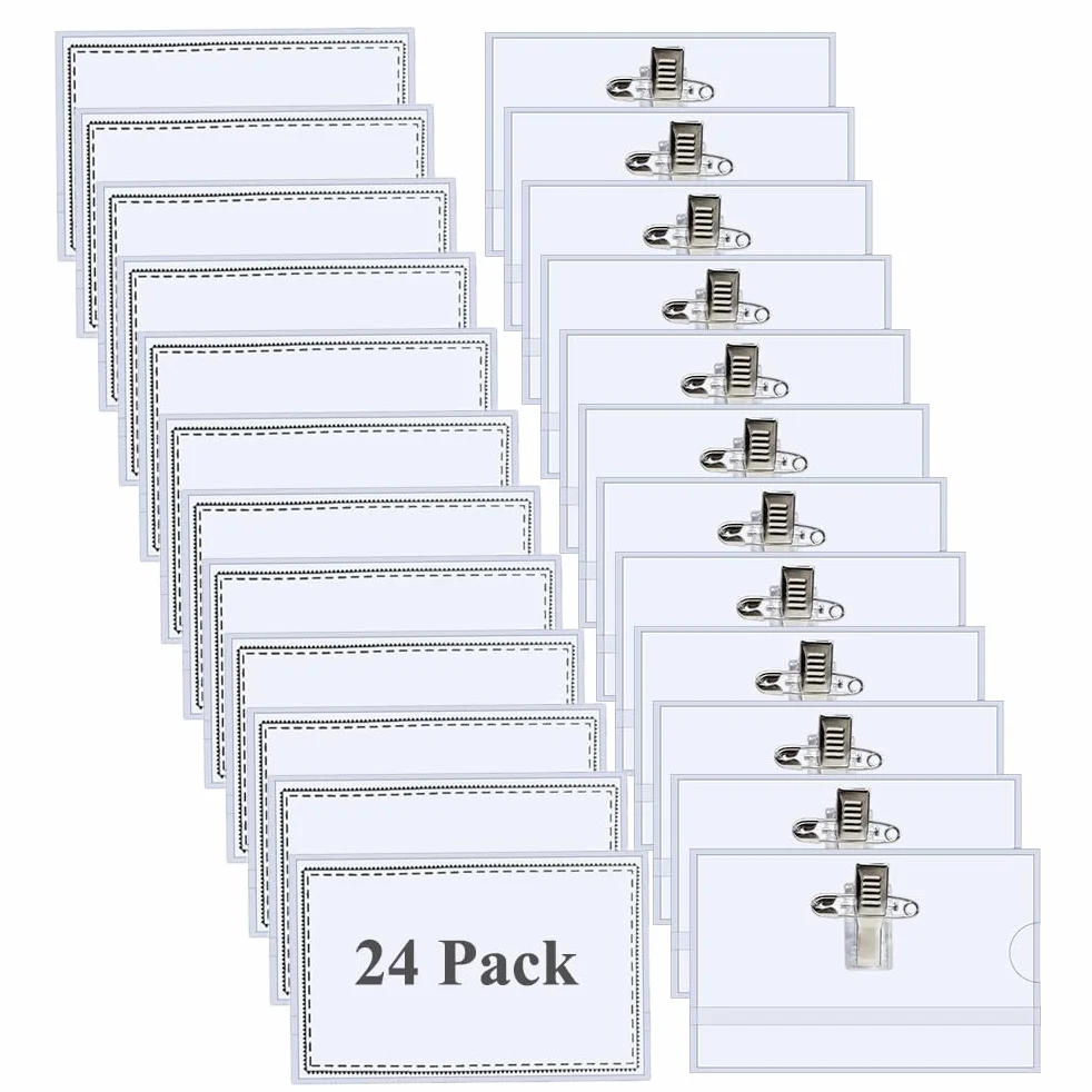 Porta Badge PVC Trasparente Confezione da 24 con Clip per Ufficio