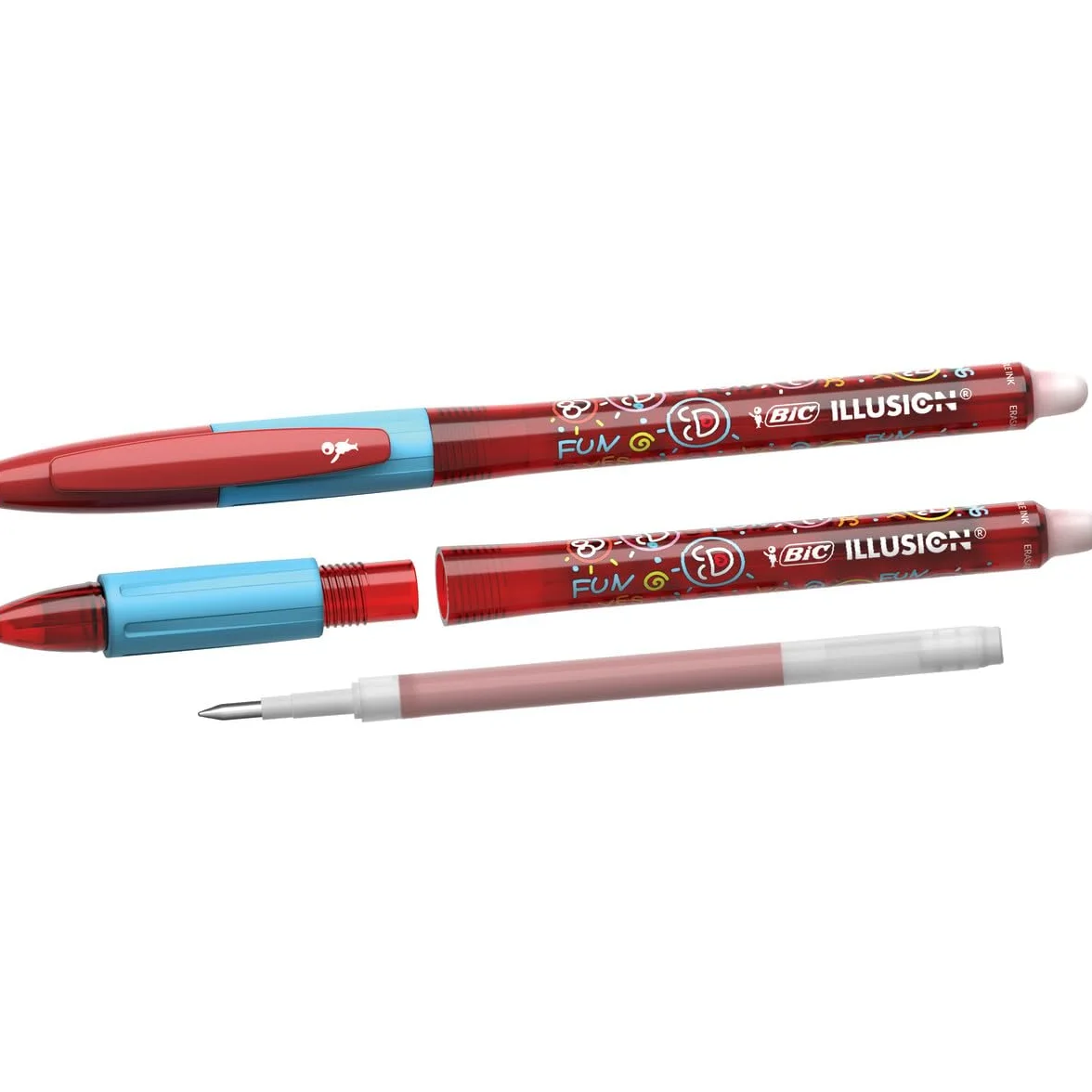 BIC Illusion - Penna a sfera cancellabile e ricaricabile, a punta media, 0,7 mm, colore: rosso, confezione da 24