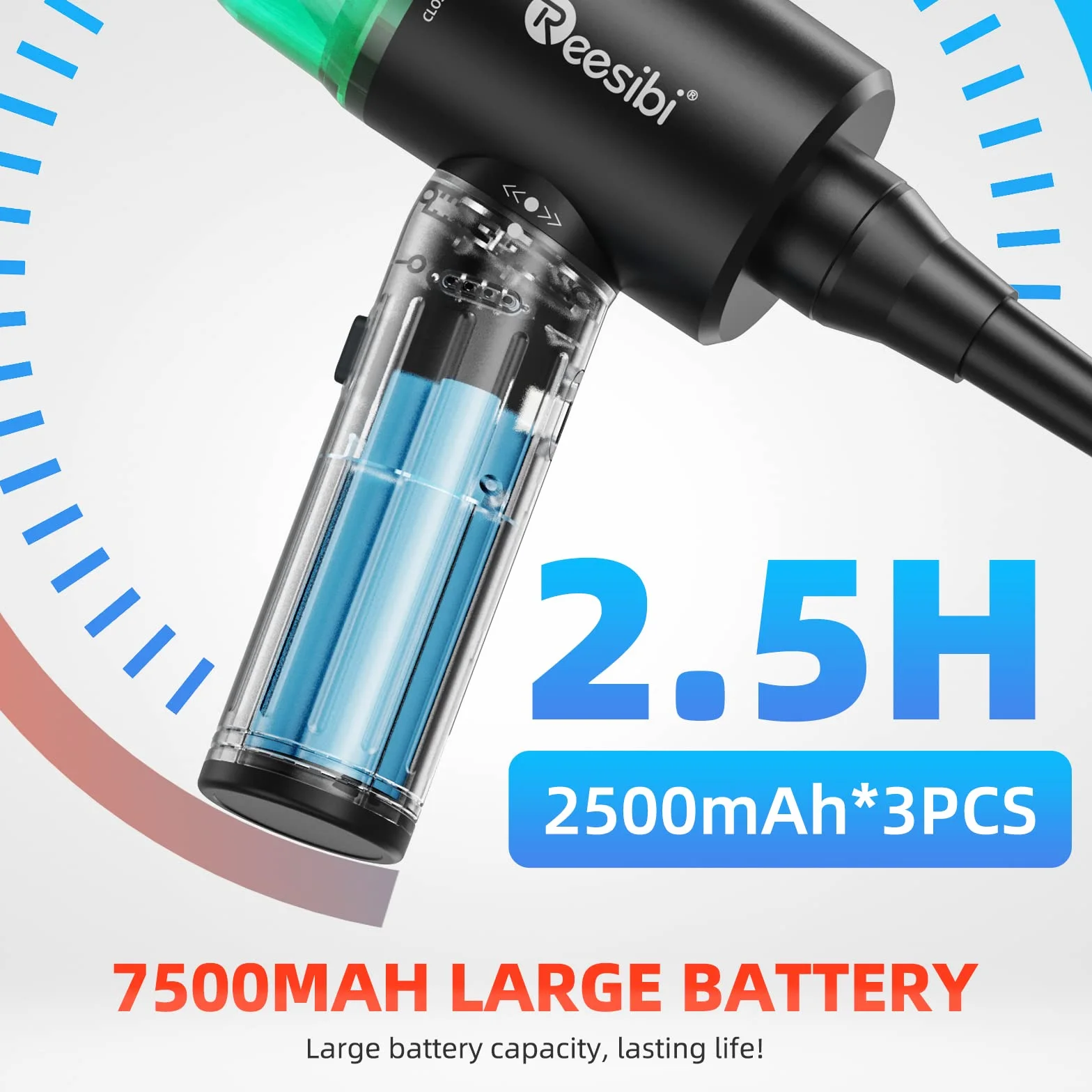 【Motore Brushless】 Reesibi 4 en 1 Elettrico 130000RPM Rimuovi Polvere Senza Fili & 12Kpa Aspirapolvere, Progettazione del Radiatore, Chip Intelligente, 3 Velocità, 90W, 7500mAh, 15W di Carica Rapida