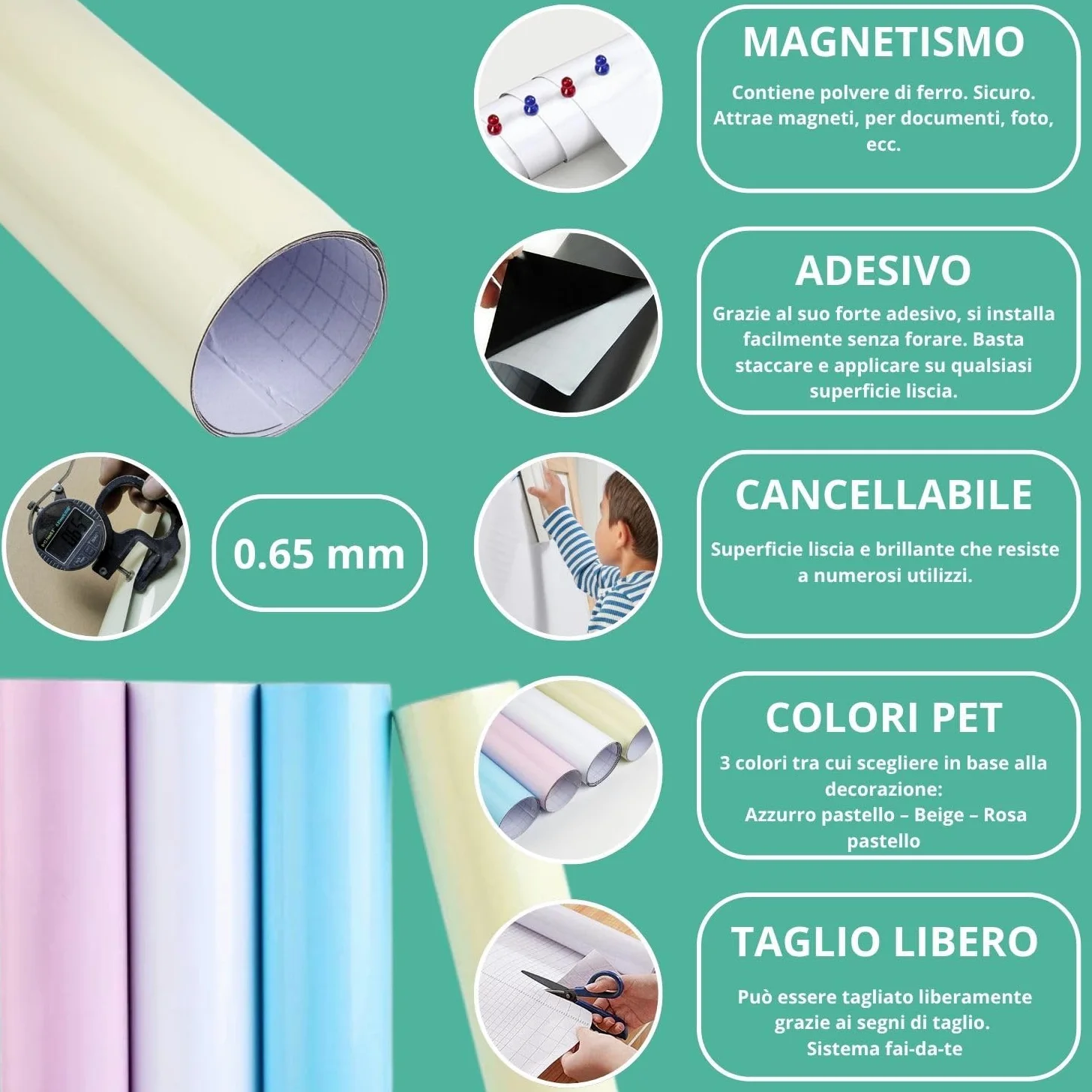 Lavagna Magnetica Colorata Adesiva – Pellicola Cancellabile a Secco, Lavagna Magnetica da Parete per Casa, Ufficio e Scuola – Beige, Rosa e Azzurro Pastello (BEIGE 200 X 100 cm)