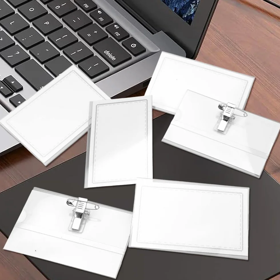 Portabadge Impermeabili Orizzontale Plastica con Clip e Spilla 9x5,6 cm per Infermiere Scuole Ufficio